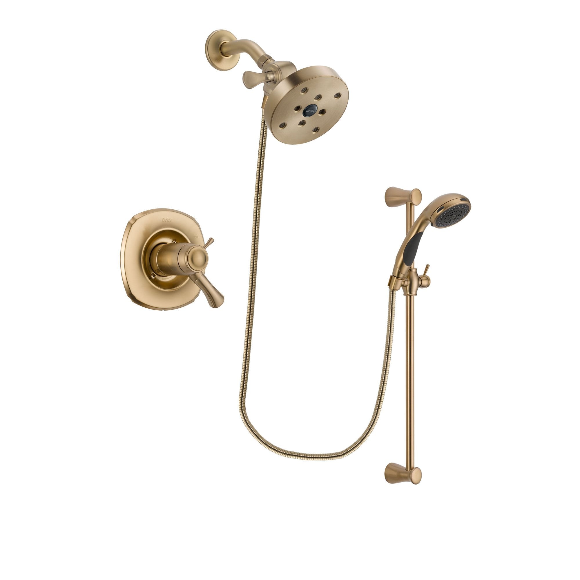 Delta Addison Champagne Bronze Finish Thermostatic Shower Faucet System Package with 5-1/2 inch Showerhead and Personal Handheld Shower Sprayer with Slide Bar Includes Rough-in Valve DSP3504V