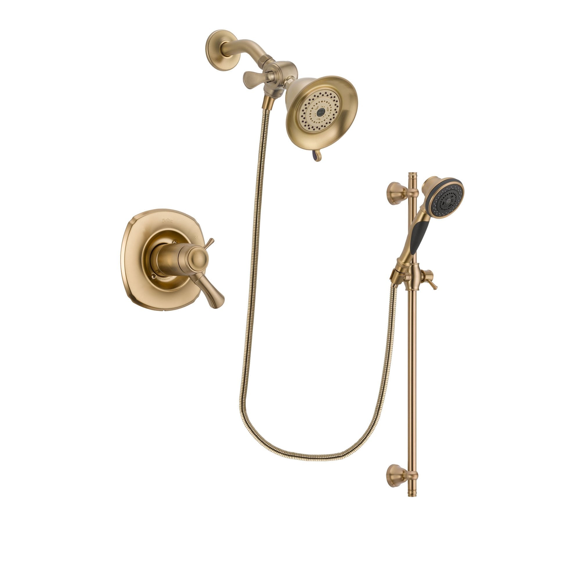 Delta Addison Champagne Bronze Finish Thermostatic Shower Faucet System Package with Water-Efficient Shower Head and Personal Handheld Shower Spray with Slide Bar Includes Rough-in Valve DSP3530V
