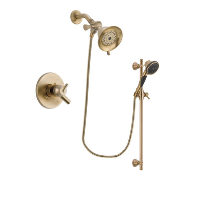 Delta Trinsic Champagne Bronze Finish Dual Control Shower Faucet System Package with Water-Efficient Shower Head and Personal Handheld Shower Spray with Slide Bar Includes Rough-in Valve DSP3544V