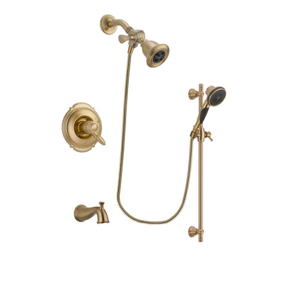 Delta Victorian Champagne Bronze Finish Thermostatic Tub and Shower Faucet System Package with Water Efficient Showerhead and Personal Handheld Shower Spray with Slide Bar Includes Rough-in Valve and Tub Spout DSP3553V