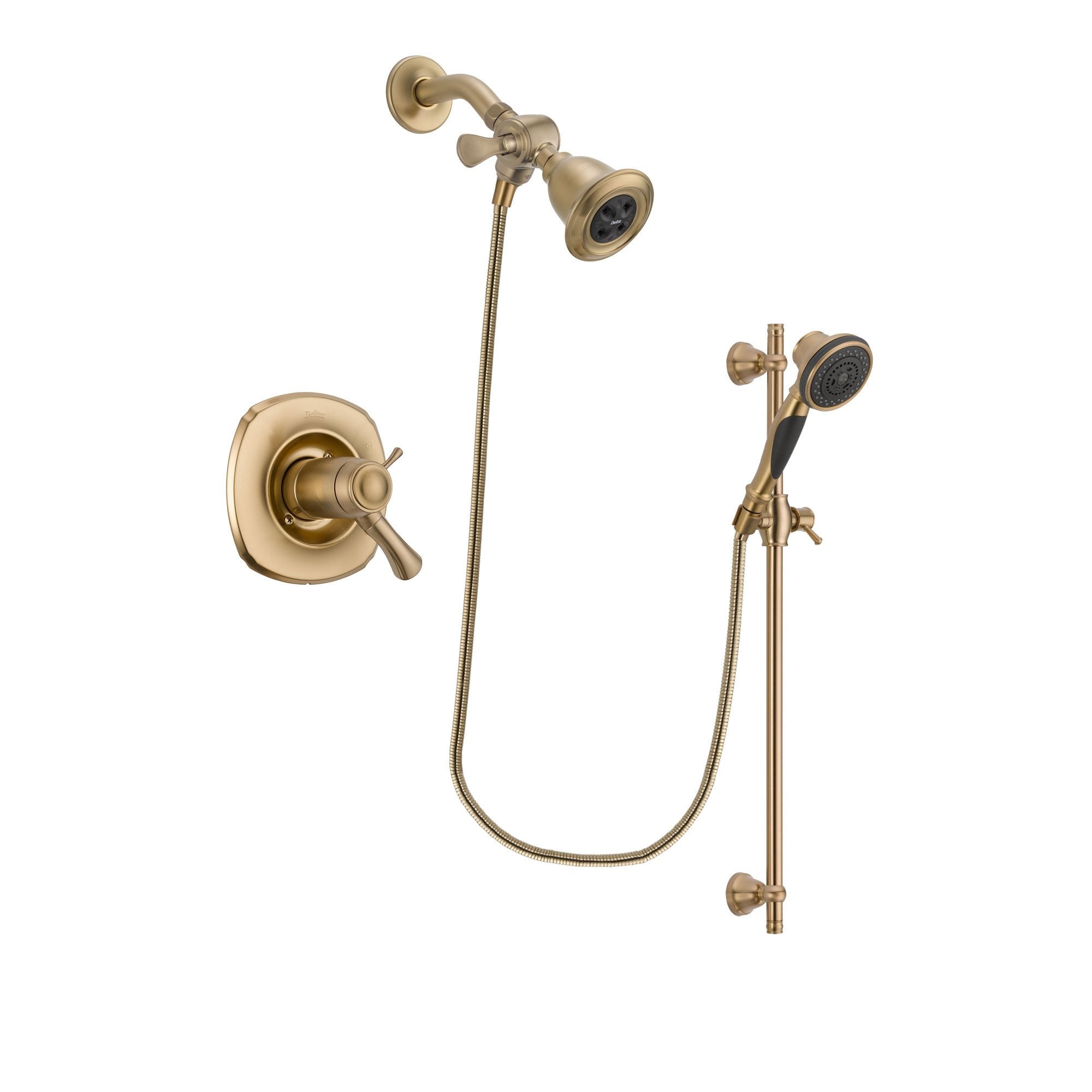 Delta Addison Champagne Bronze Finish Thermostatic Shower Faucet System Package with Water Efficient Showerhead and Personal Handheld Shower Spray with Slide Bar Includes Rough-in Valve DSP3556V