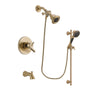 Delta Trinsic Champagne Bronze Finish Dual Control Tub and Shower Faucet System Package with Water Efficient Showerhead and Personal Handheld Shower Spray with Slide Bar Includes Rough-in Valve and Tub Spout DSP3569V
