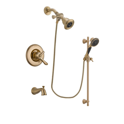 Delta Linden Champagne Bronze Finish Dual Control Tub and Shower Faucet System Package with Water Efficient Showerhead and Personal Handheld Shower Spray with Slide Bar Includes Rough-in Valve and Tub Spout DSP3573V