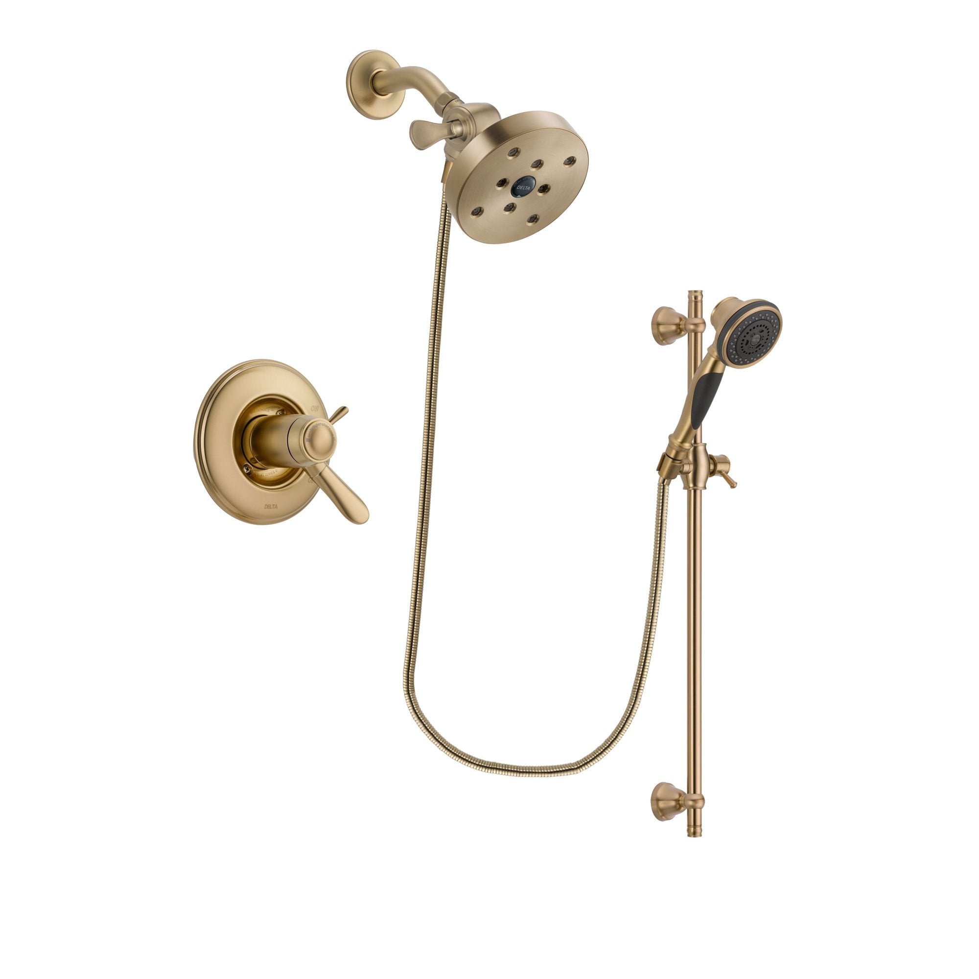 Delta Lahara Champagne Bronze Finish Thermostatic Shower Faucet System Package with 5-1/2 inch Showerhead and Personal Handheld Shower Spray with Slide Bar Includes Rough-in Valve DSP3604V