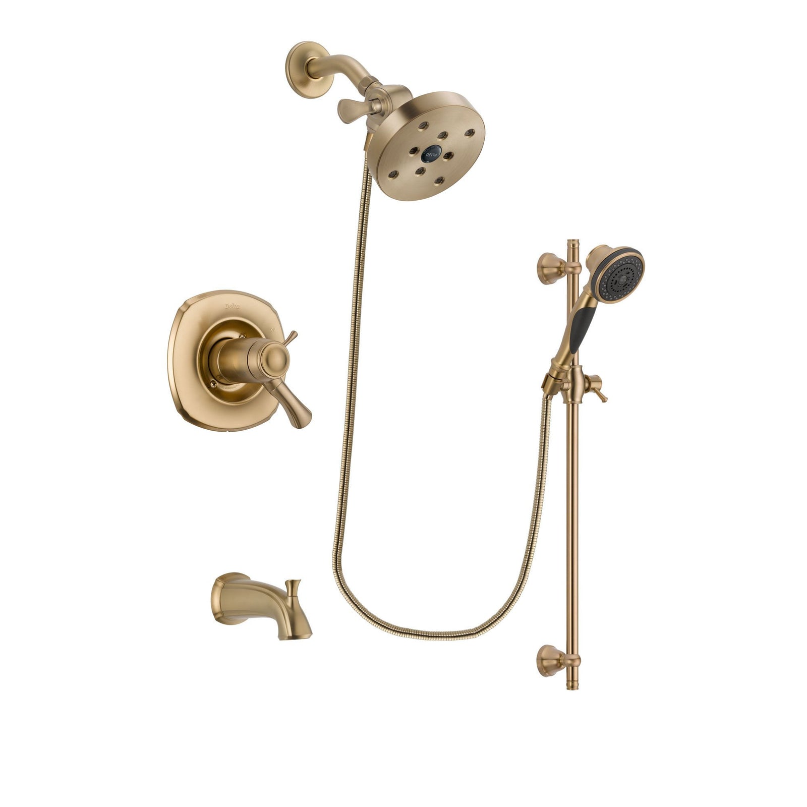 Delta Addison Champagne Bronze Finish Thermostatic Tub and Shower Faucet System Package with 5-1/2 inch Showerhead and Personal Handheld Shower Spray with Slide Bar Includes Rough-in Valve and Tub Spout DSP3607V