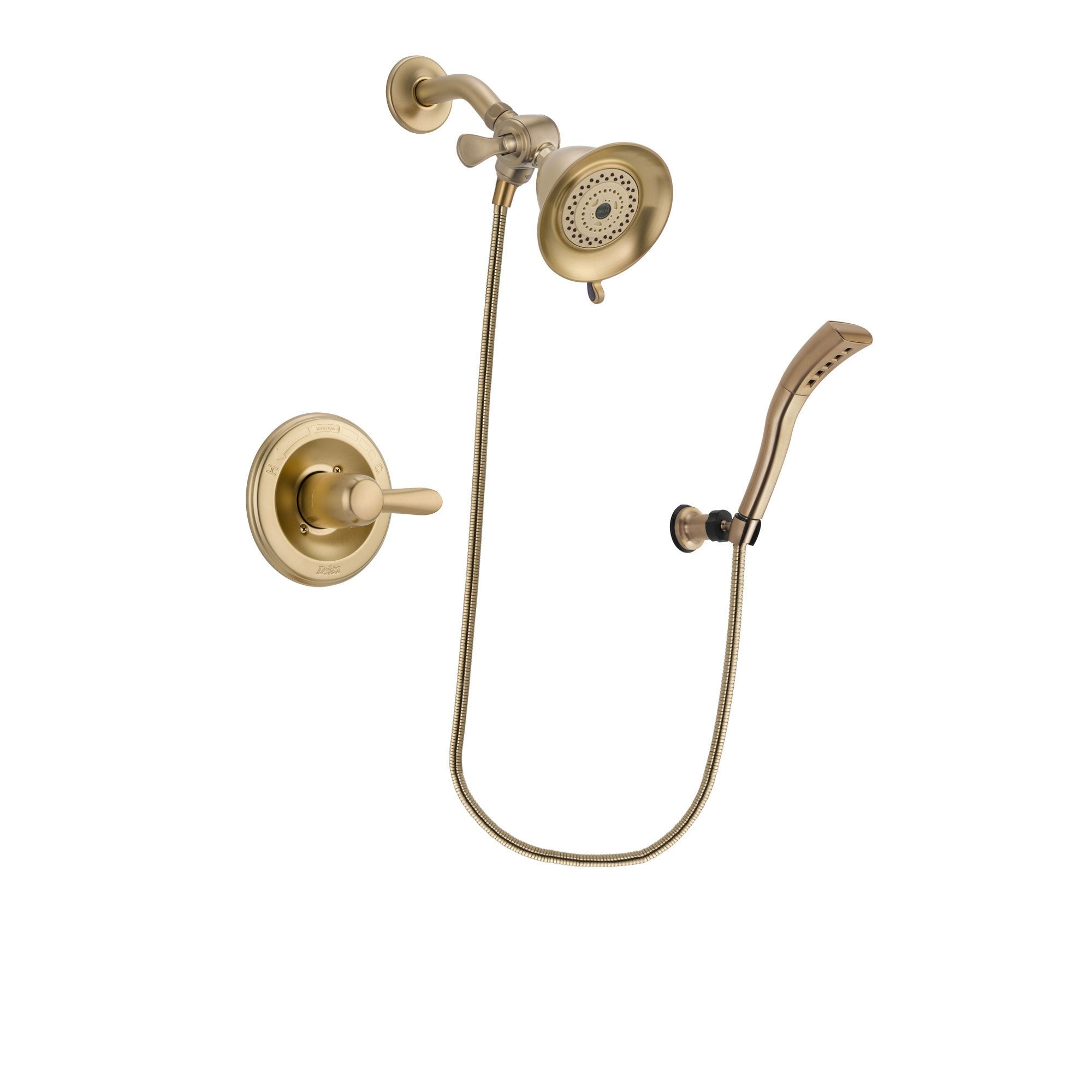 Delta Lahara Champagne Bronze Finish Shower Faucet System Package with Water-Efficient Shower Head and Modern Wall Mount Personal Handheld Shower Spray Includes Rough-in Valve DSP3638V