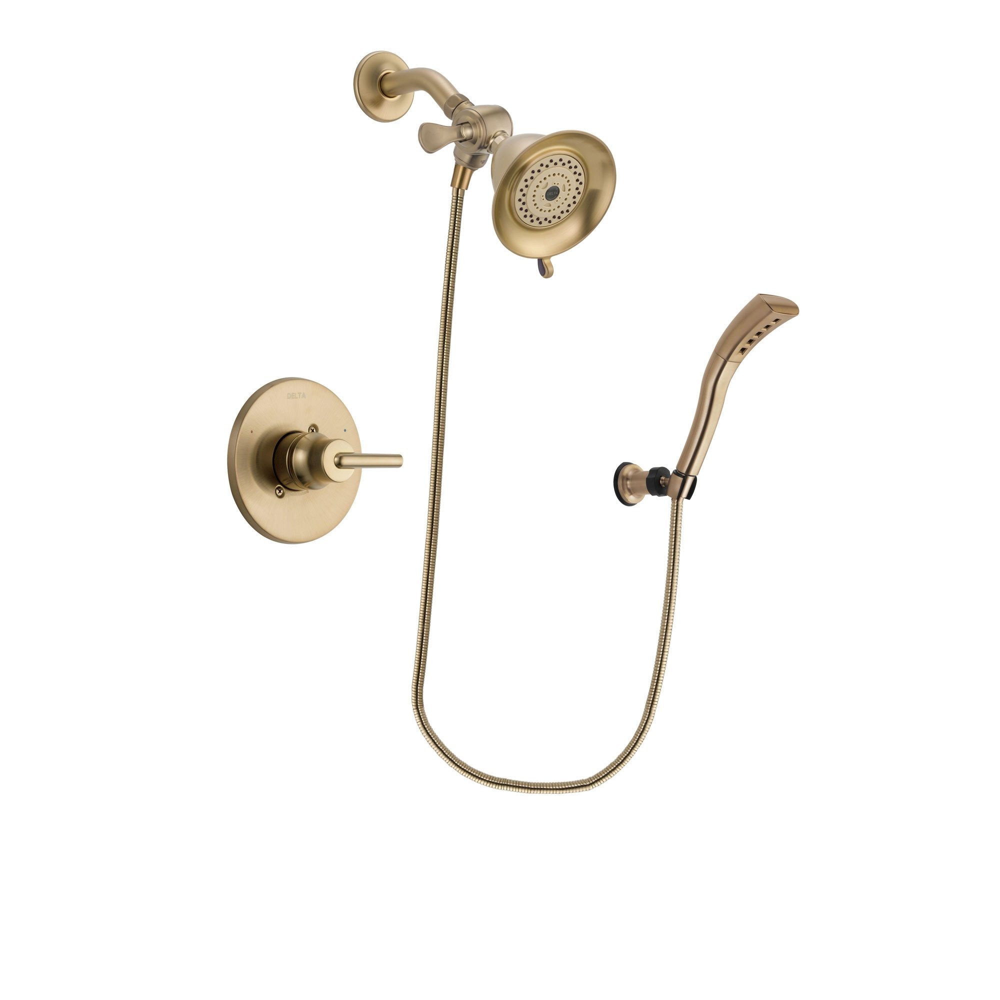 Delta Trinsic Champagne Bronze Finish Shower Faucet System Package with Water-Efficient Shower Head and Modern Wall Mount Personal Handheld Shower Spray Includes Rough-in Valve DSP3640V