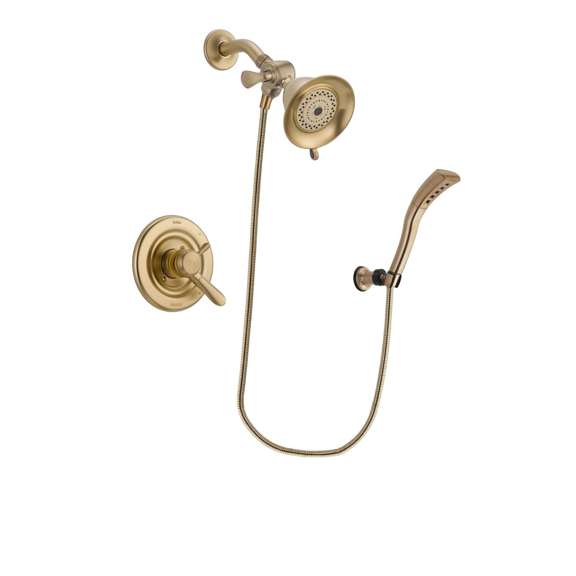 Delta Lahara Champagne Bronze Finish Dual Control Shower Faucet System Package with Water-Efficient Shower Head and Modern Wall Mount Personal Handheld Shower Spray Includes Rough-in Valve DSP3646V