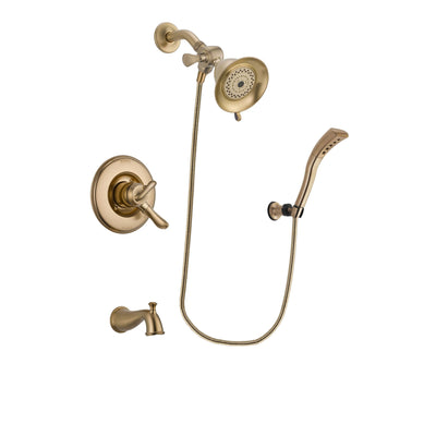 Delta Linden Champagne Bronze Finish Dual Control Tub and Shower Faucet System Package with Water-Efficient Shower Head and Modern Wall Mount Personal Handheld Shower Spray Includes Rough-in Valve and Tub Spout DSP3651V