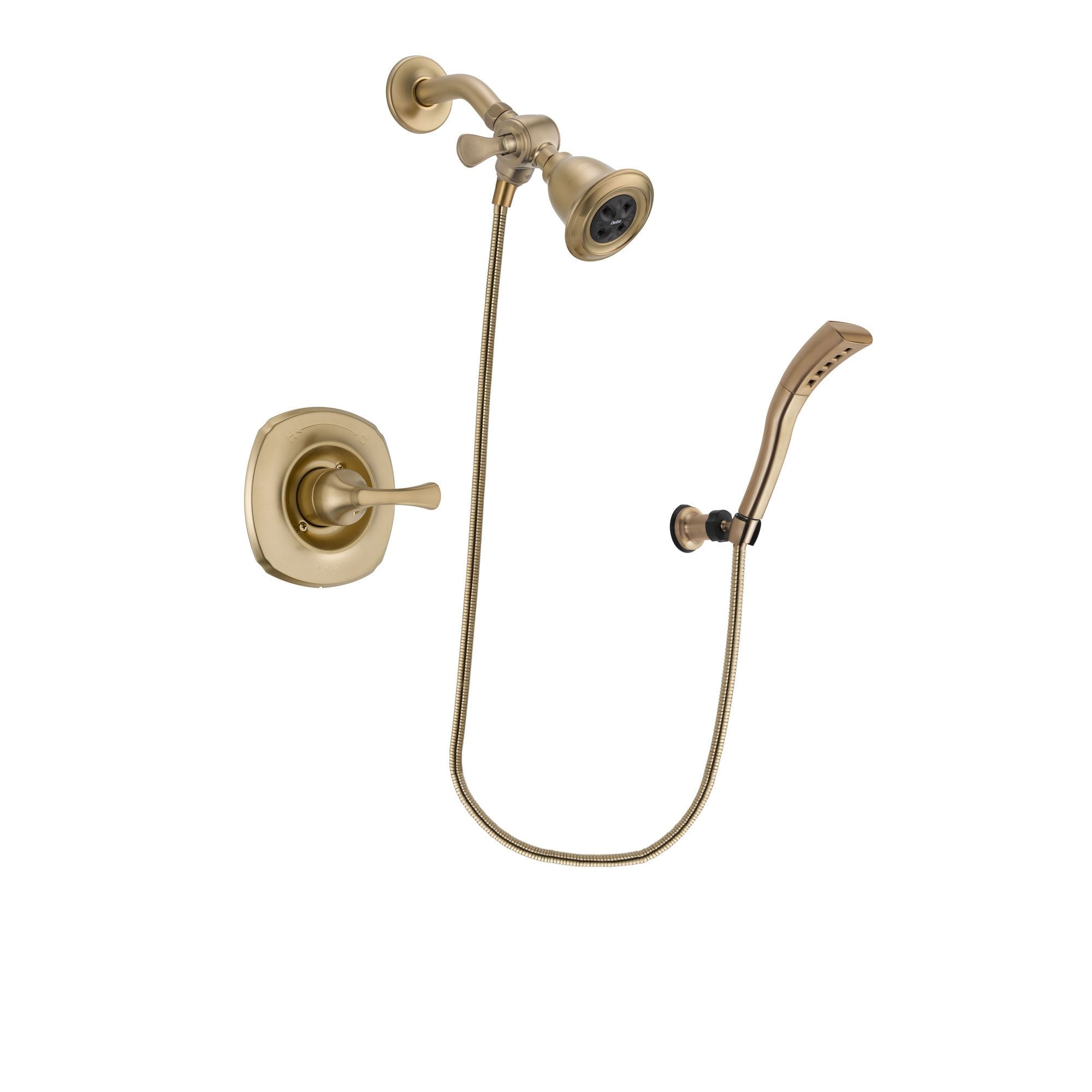 Delta Addison Champagne Bronze Finish Shower Faucet System Package with Water Efficient Showerhead and Modern Wall Mount Personal Handheld Shower Spray Includes Rough-in Valve DSP3668V