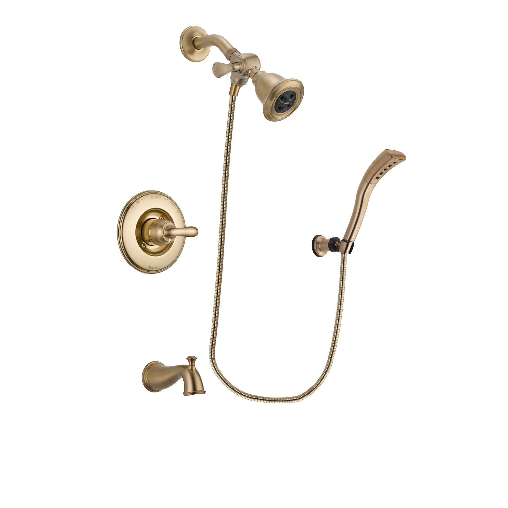 Delta Linden Champagne Bronze Finish Tub and Shower Faucet System Package with Water Efficient Showerhead and Modern Wall Mount Personal Handheld Shower Spray Includes Rough-in Valve and Tub Spout DSP3669V