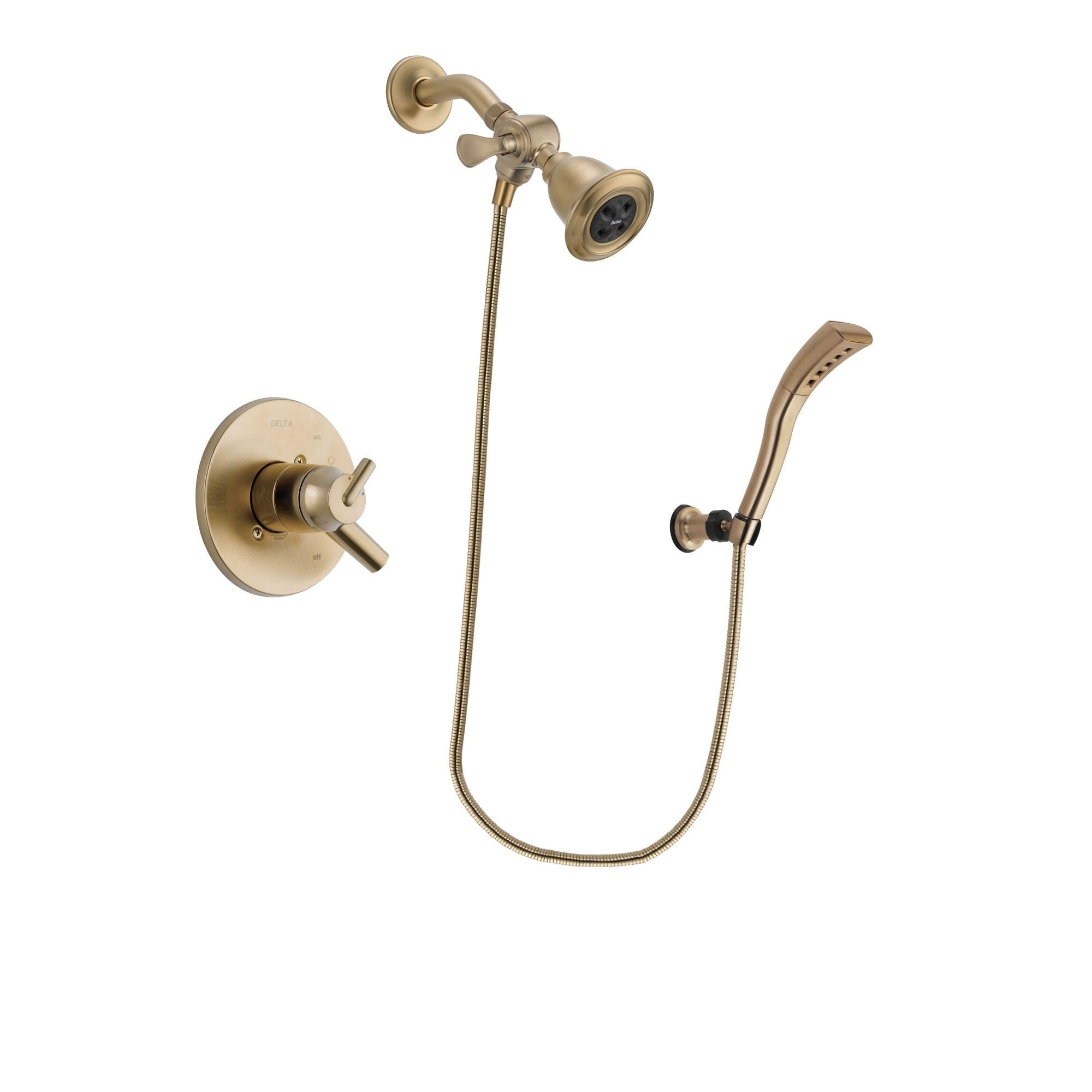 Delta Trinsic Champagne Bronze Finish Dual Control Shower Faucet System Package with Water Efficient Showerhead and Modern Wall Mount Personal Handheld Shower Spray Includes Rough-in Valve DSP3674V