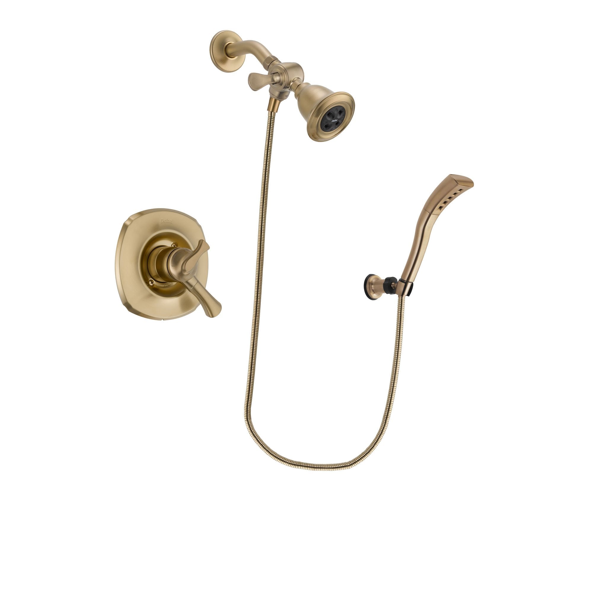 Delta Addison Champagne Bronze Finish Dual Control Shower Faucet System Package with Water Efficient Showerhead and Modern Wall Mount Personal Handheld Shower Spray Includes Rough-in Valve DSP3676V