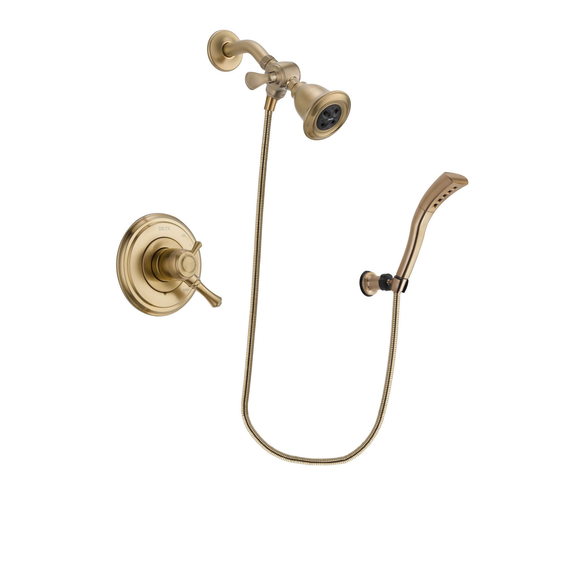 Delta Cassidy Champagne Bronze Finish Dual Control Shower Faucet System Package with Water Efficient Showerhead and Modern Wall Mount Personal Handheld Shower Spray Includes Rough-in Valve DSP3680V
