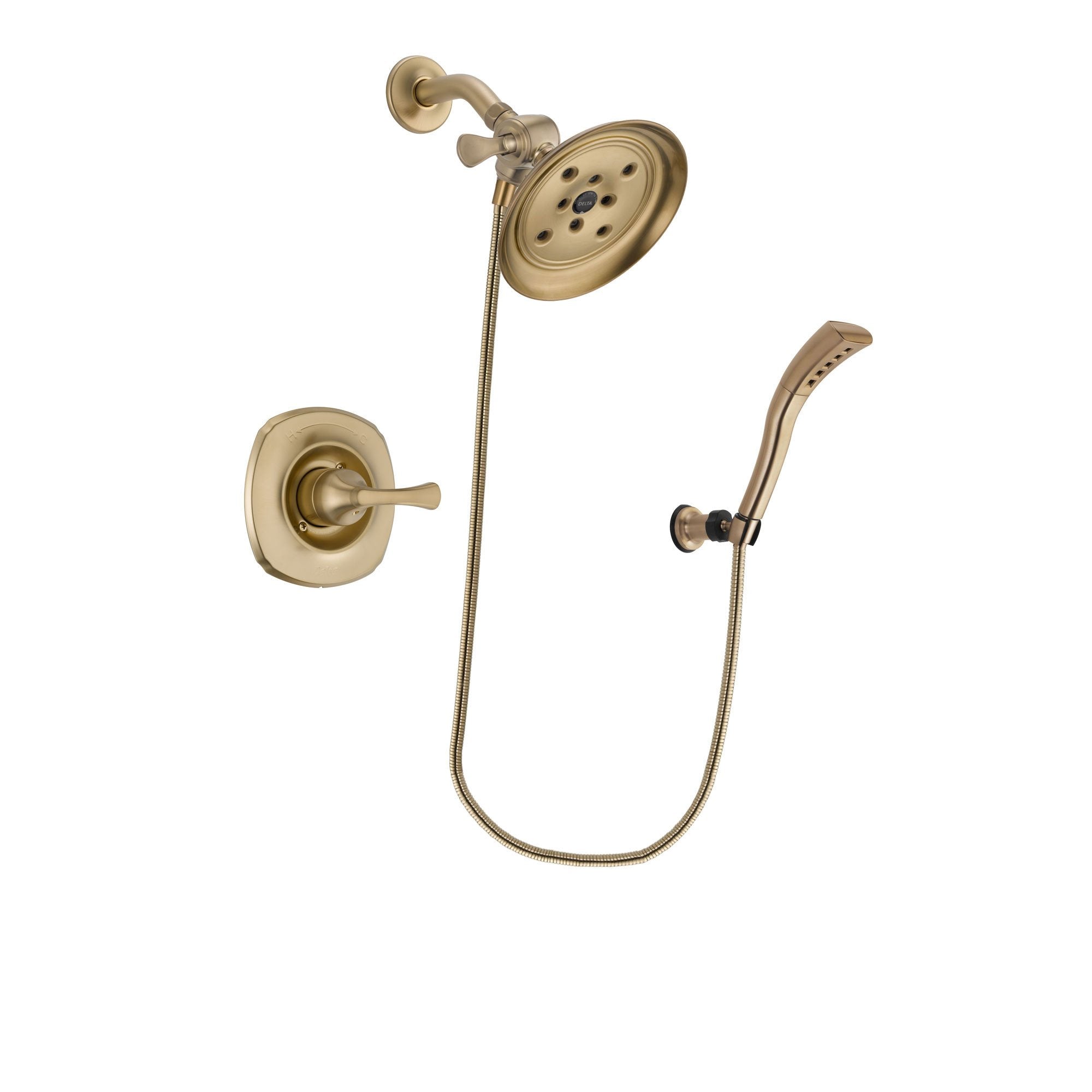 Delta Addison Champagne Bronze Finish Shower Faucet System Package with Large Rain Shower Head and Modern Wall Mount Personal Handheld Shower Spray Includes Rough-in Valve DSP3694V
