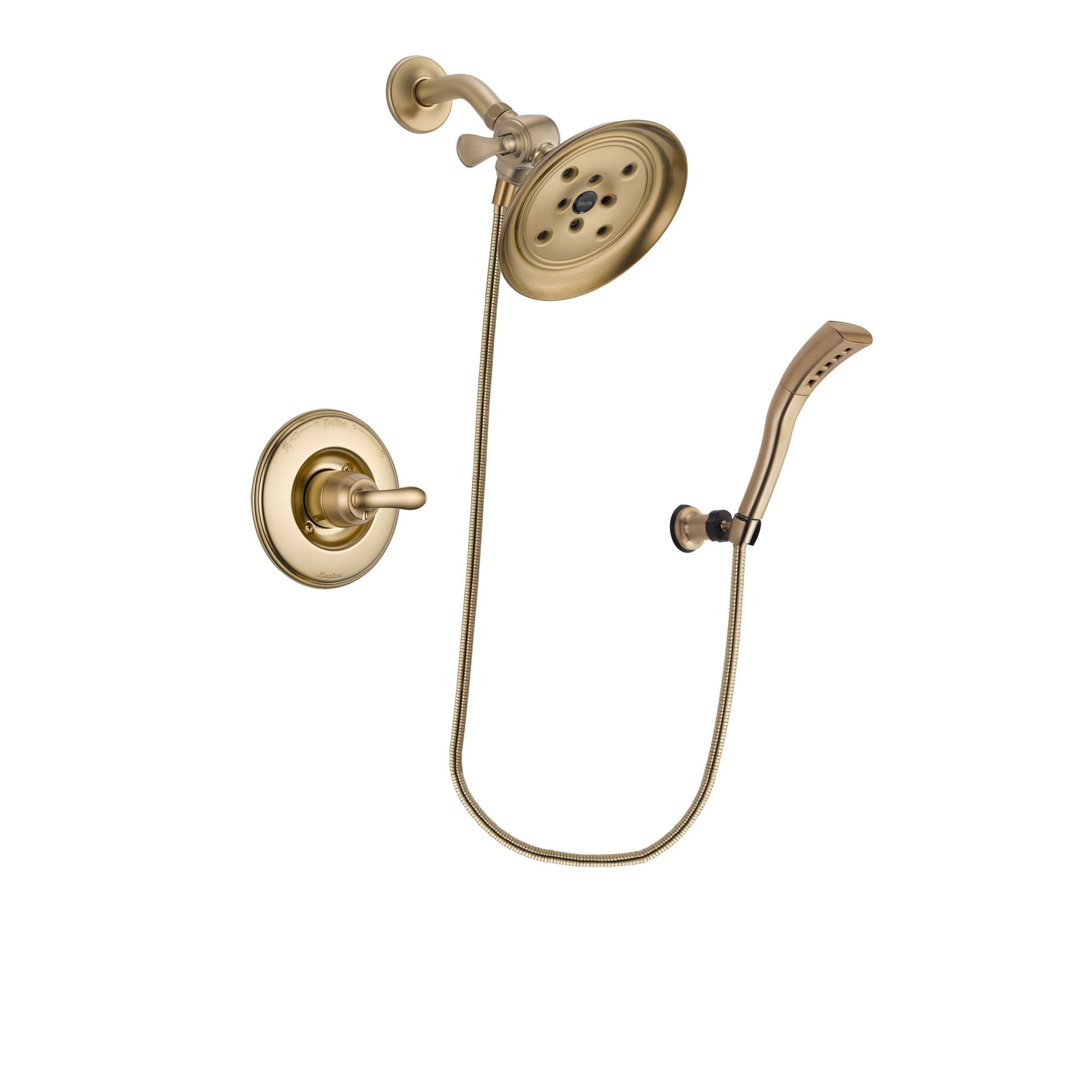 Delta Linden Champagne Bronze Finish Shower Faucet System Package with Large Rain Shower Head and Modern Wall Mount Personal Handheld Shower Spray Includes Rough-in Valve DSP3696V