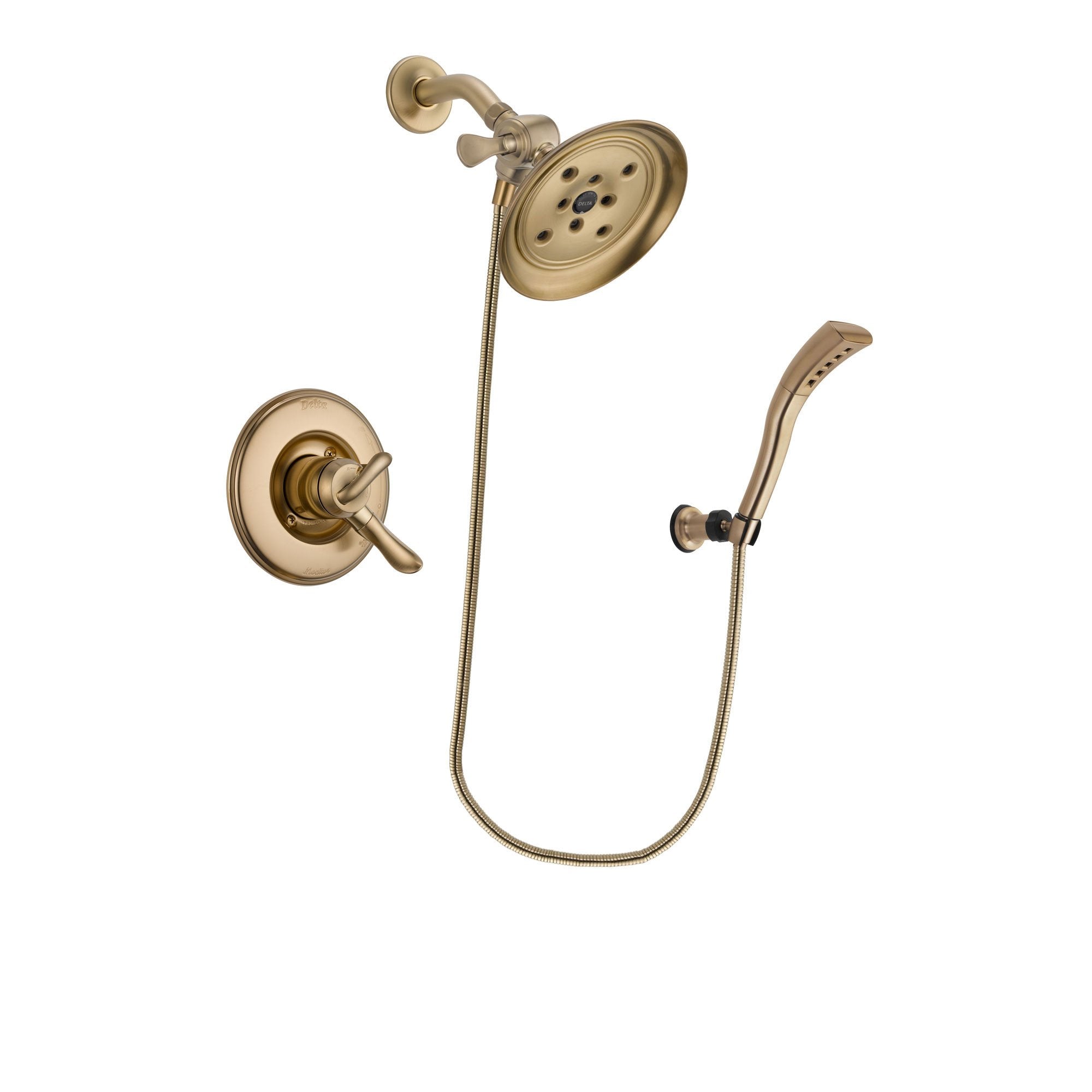 Delta Linden Champagne Bronze Finish Dual Control Shower Faucet System Package with Large Rain Shower Head and Modern Wall Mount Personal Handheld Shower Spray Includes Rough-in Valve DSP3704V