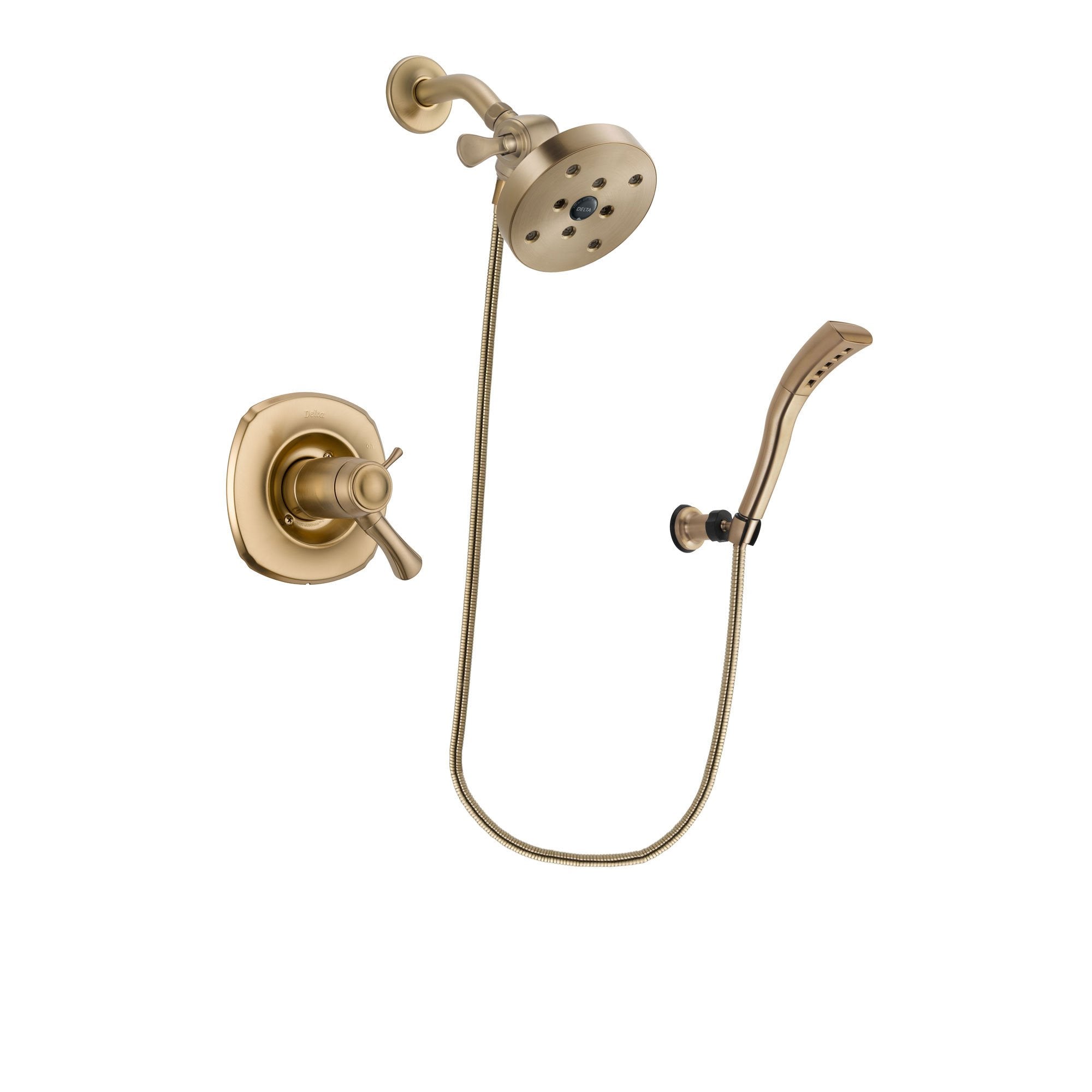 Delta Addison Champagne Bronze Finish Thermostatic Shower Faucet System Package with 5-1/2 inch Showerhead and Modern Wall Mount Personal Handheld Shower Spray Includes Rough-in Valve DSP3712V