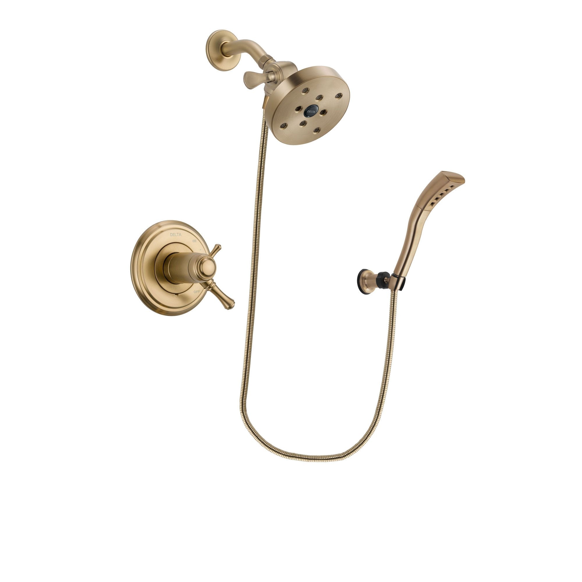 Delta Cassidy Champagne Bronze Finish Thermostatic Shower Faucet System Package with 5-1/2 inch Showerhead and Modern Wall Mount Personal Handheld Shower Spray Includes Rough-in Valve DSP3714V