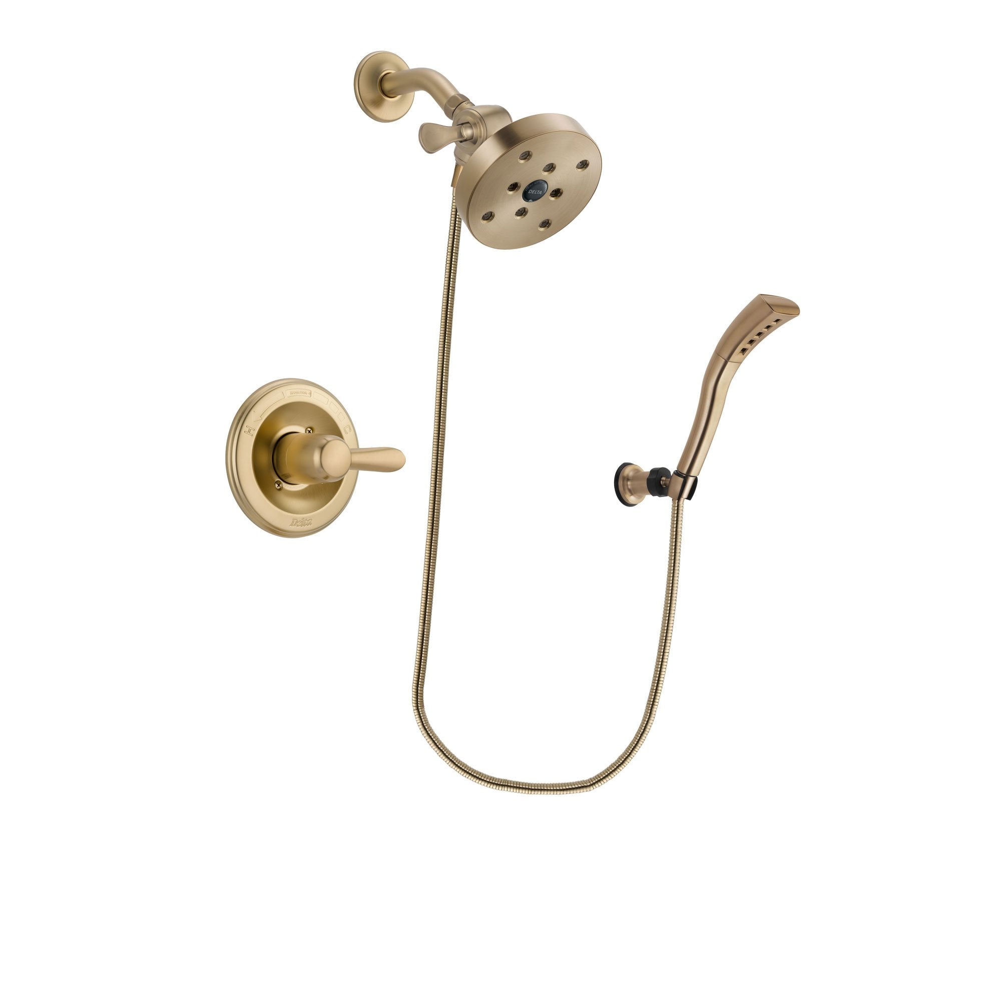 Delta Lahara Champagne Bronze Finish Shower Faucet System Package with 5-1/2 inch Showerhead and Modern Wall Mount Personal Handheld Shower Spray Includes Rough-in Valve DSP3716V