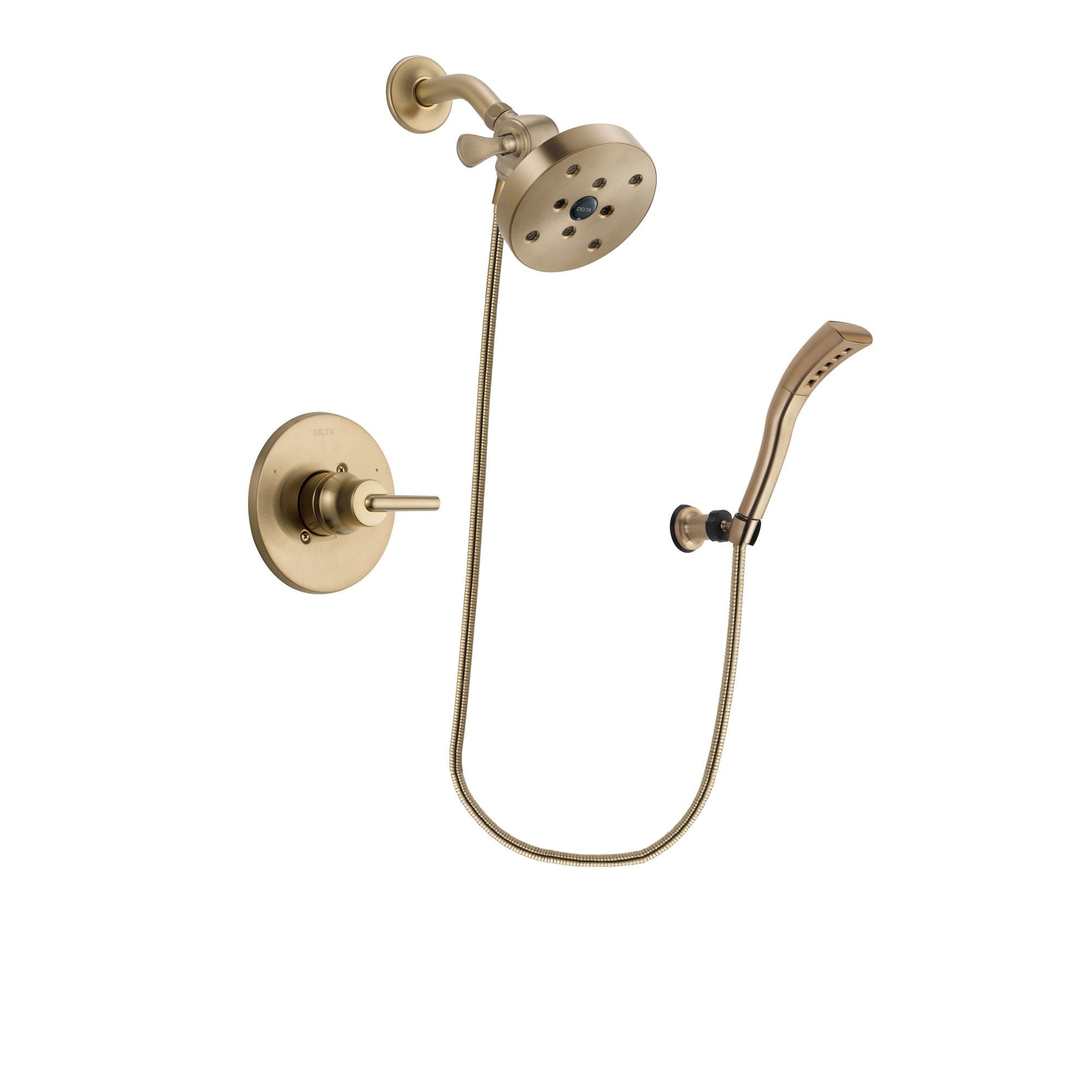 Delta Trinsic Champagne Bronze Finish Shower Faucet System Package with 5-1/2 inch Showerhead and Modern Wall Mount Personal Handheld Shower Spray Includes Rough-in Valve DSP3718V