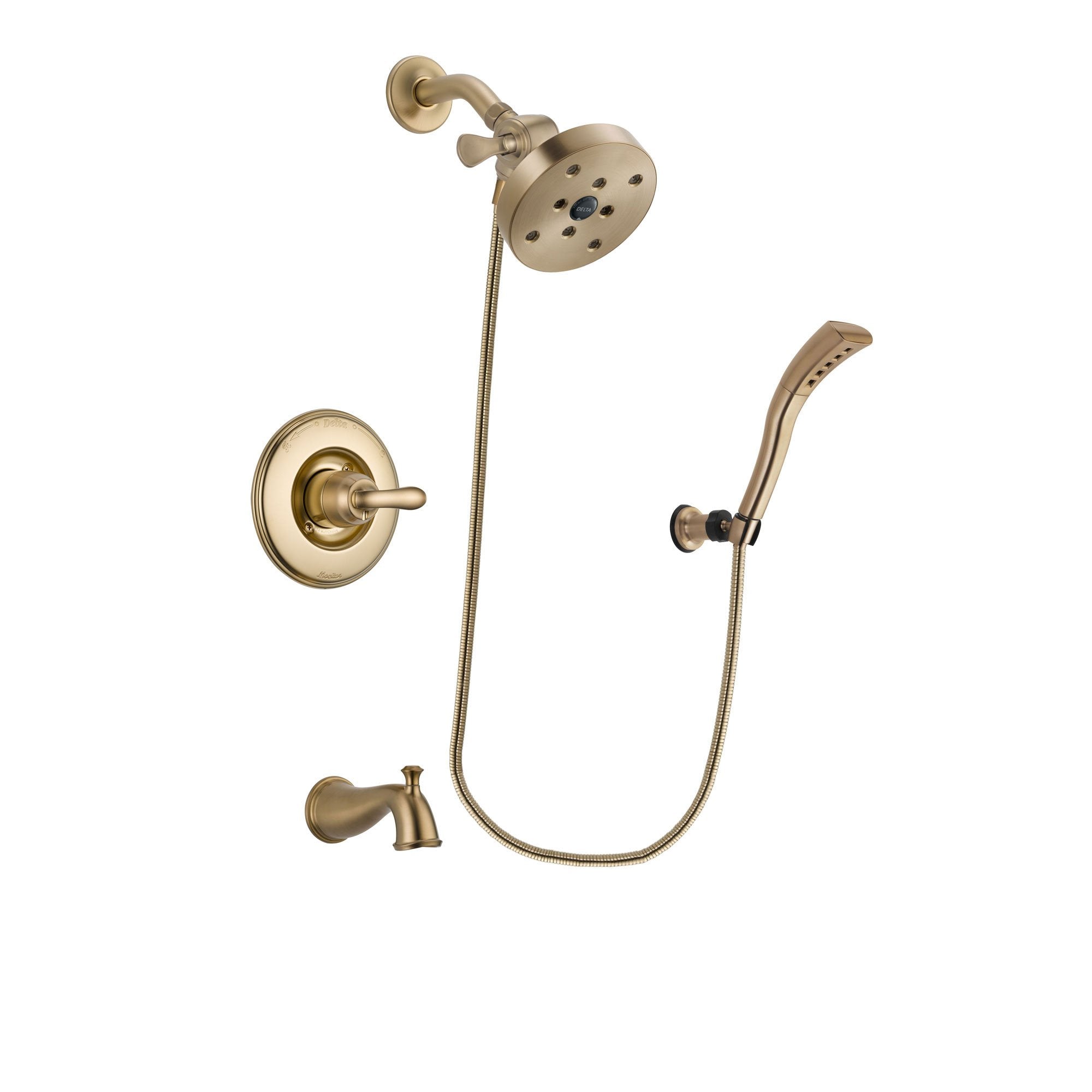 Delta Linden Champagne Bronze Finish Tub and Shower Faucet System Package with 5-1/2 inch Showerhead and Modern Wall Mount Personal Handheld Shower Spray Includes Rough-in Valve and Tub Spout DSP3721V