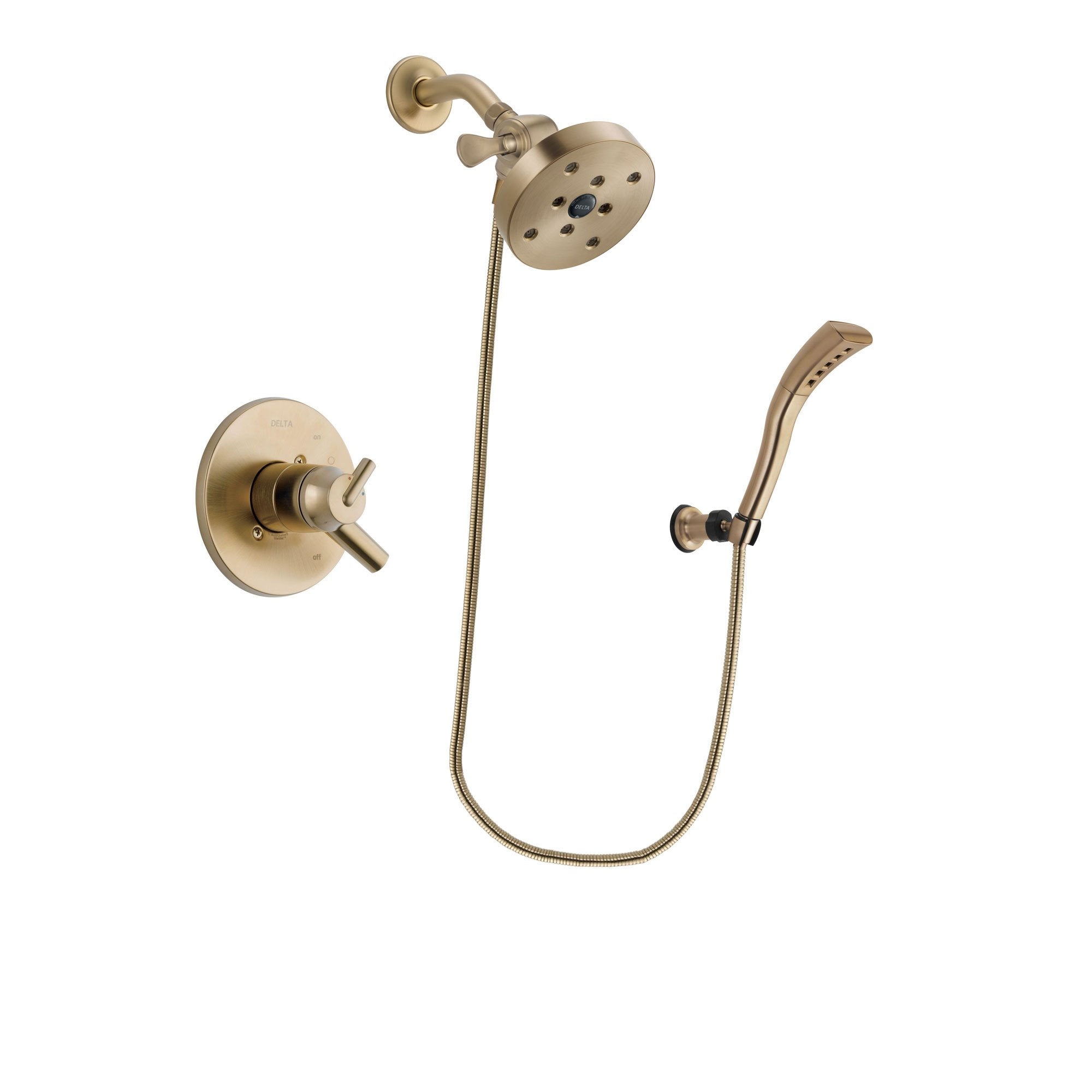 Delta Trinsic Champagne Bronze Finish Dual Control Shower Faucet System Package with 5-1/2 inch Showerhead and Modern Wall Mount Personal Handheld Shower Spray Includes Rough-in Valve DSP3726V