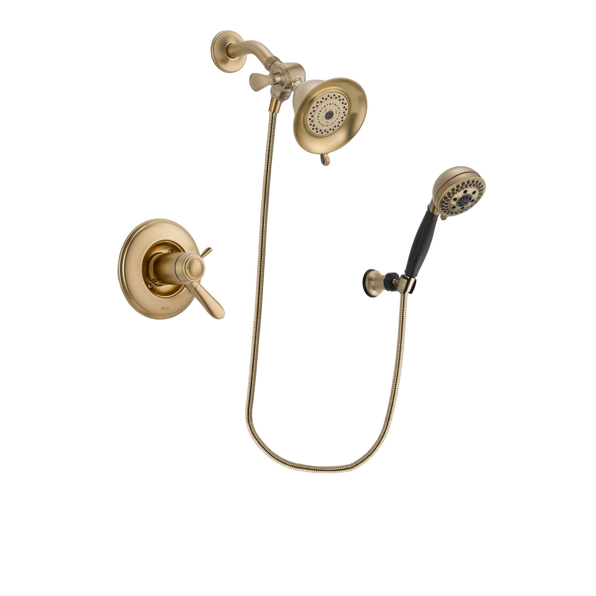 Delta Lahara Champagne Bronze Finish Thermostatic Shower Faucet System Package with Water-Efficient Shower Head and 5-Spray Wall Mount Hand Shower Includes Rough-in Valve DSP3734V