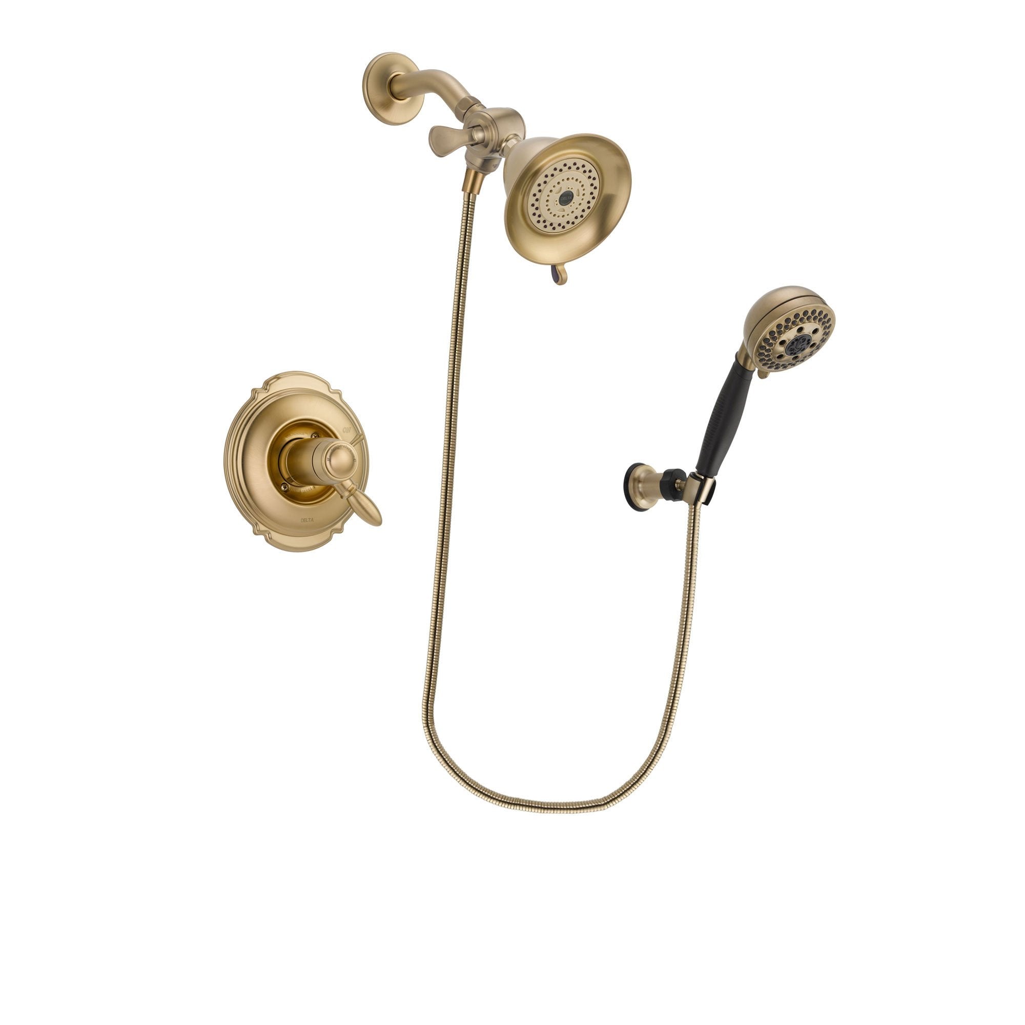 Delta Victorian Champagne Bronze Finish Thermostatic Shower Faucet System Package with Water-Efficient Shower Head and 5-Spray Wall Mount Hand Shower Includes Rough-in Valve DSP3736V