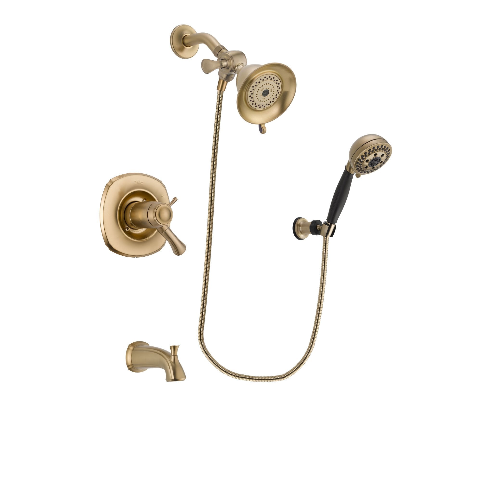 Delta Addison Champagne Bronze Finish Thermostatic Tub and Shower Faucet System Package with Water-Efficient Shower Head and 5-Spray Wall Mount Hand Shower Includes Rough-in Valve and Tub Spout DSP3737V