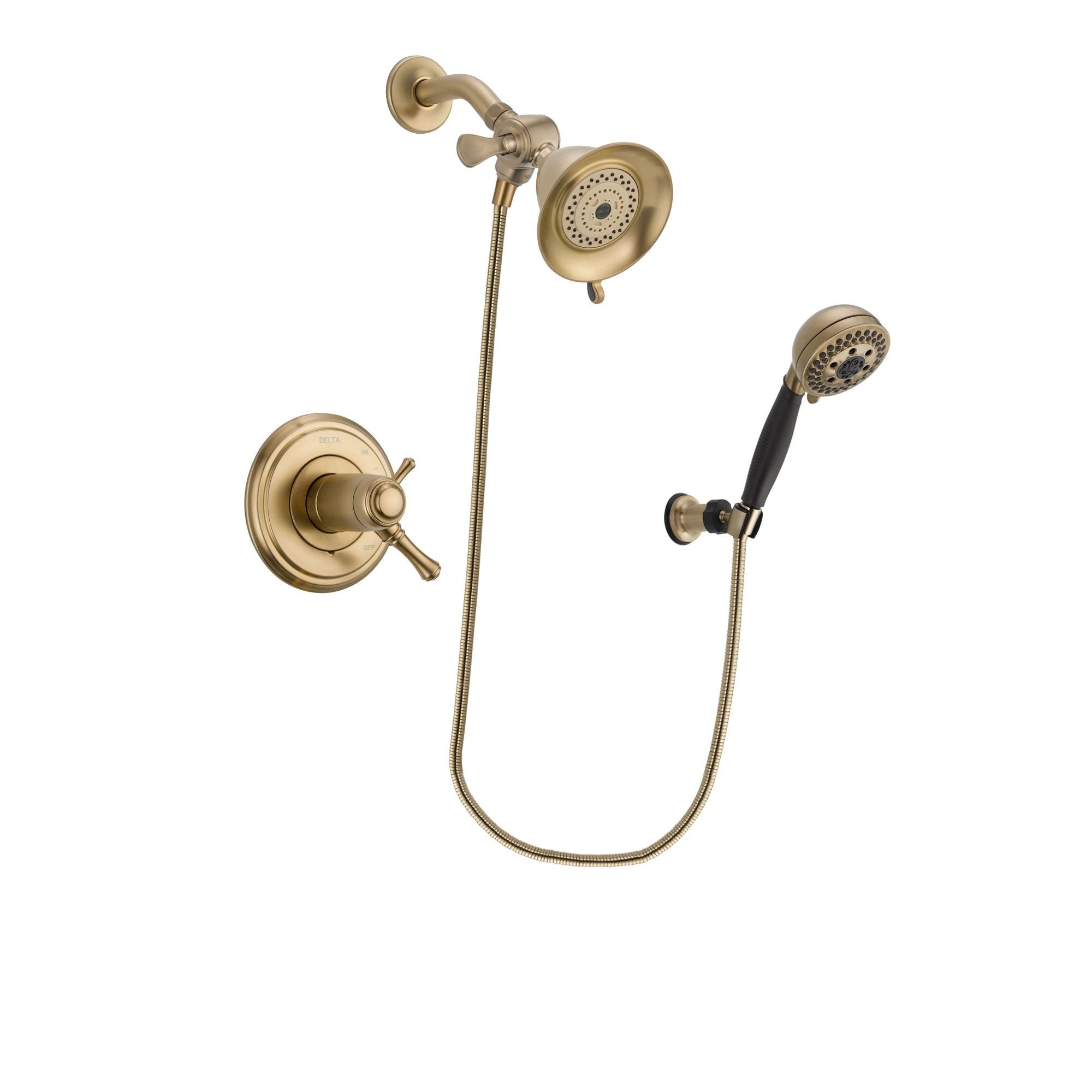 Delta Cassidy Champagne Bronze Finish Thermostatic Shower Faucet System Package with Water-Efficient Shower Head and 5-Spray Wall Mount Hand Shower Includes Rough-in Valve DSP3740V