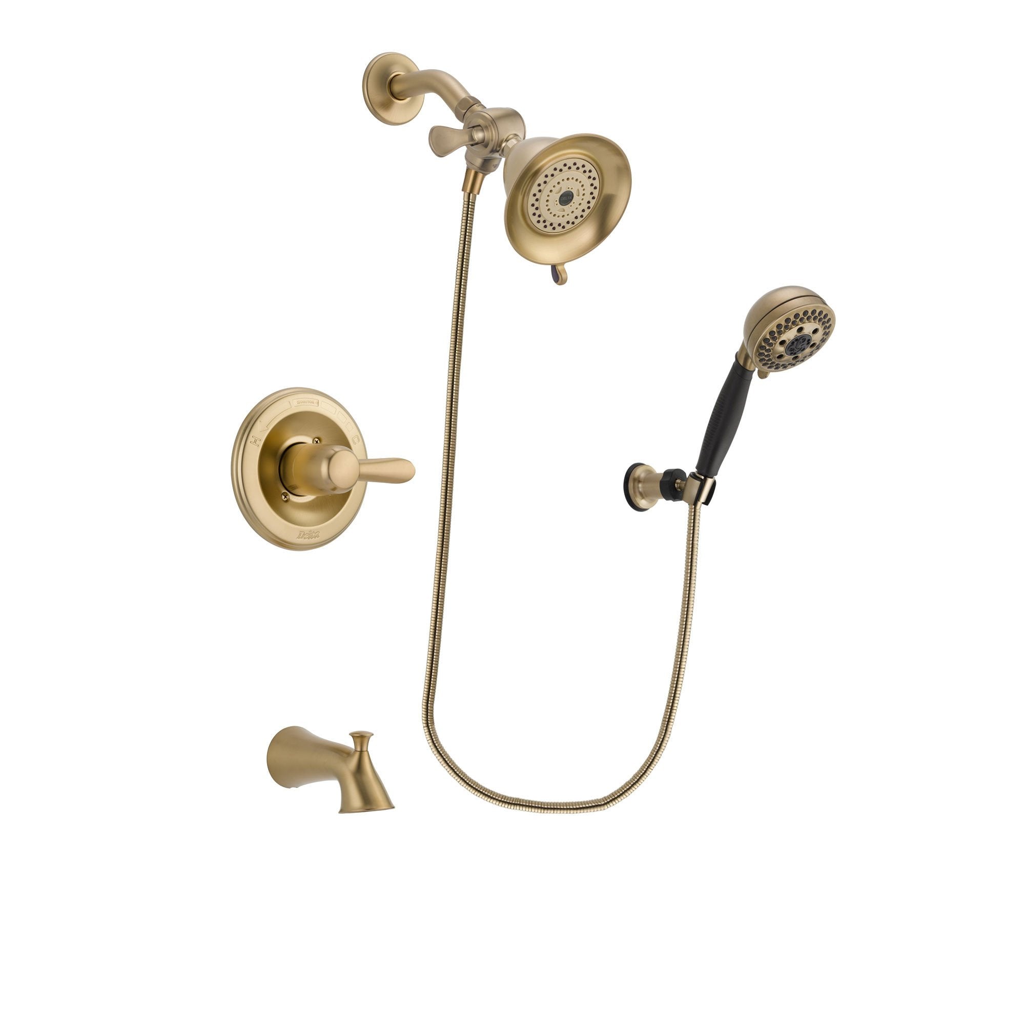 Delta Lahara Champagne Bronze Finish Tub and Shower Faucet System Package with Water-Efficient Shower Head and 5-Spray Wall Mount Hand Shower Includes Rough-in Valve and Tub Spout DSP3741V