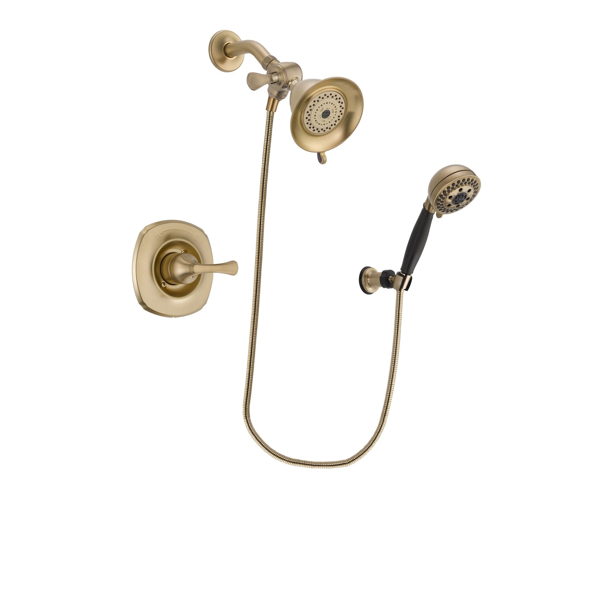 Delta Addison Champagne Bronze Finish Shower Faucet System Package with Water-Efficient Shower Head and 5-Spray Wall Mount Hand Shower Includes Rough-in Valve DSP3746V