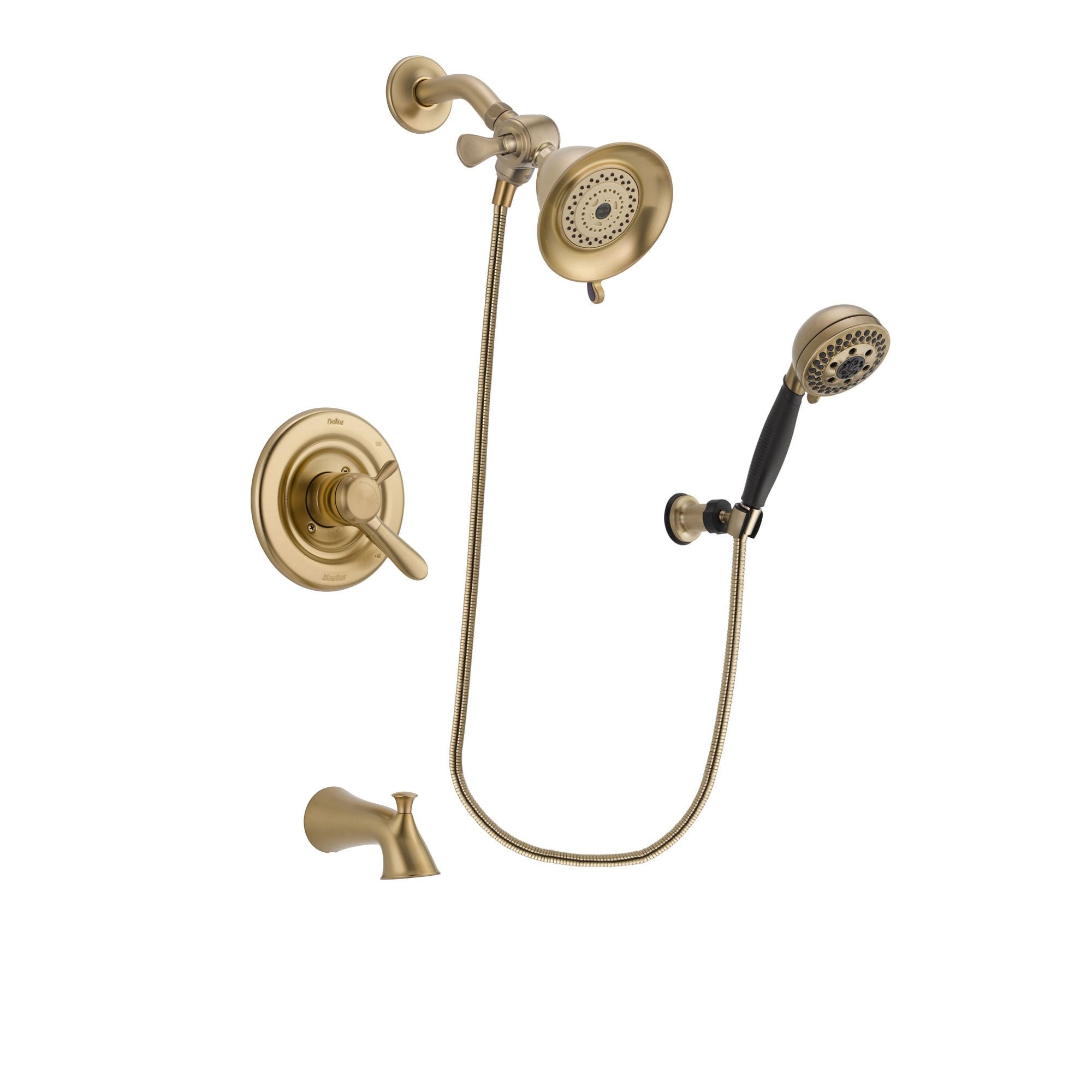 Delta Lahara Champagne Bronze Finish Dual Control Tub and Shower Faucet System Package with Water-Efficient Shower Head and 5-Spray Wall Mount Hand Shower Includes Rough-in Valve and Tub Spout DSP3749V