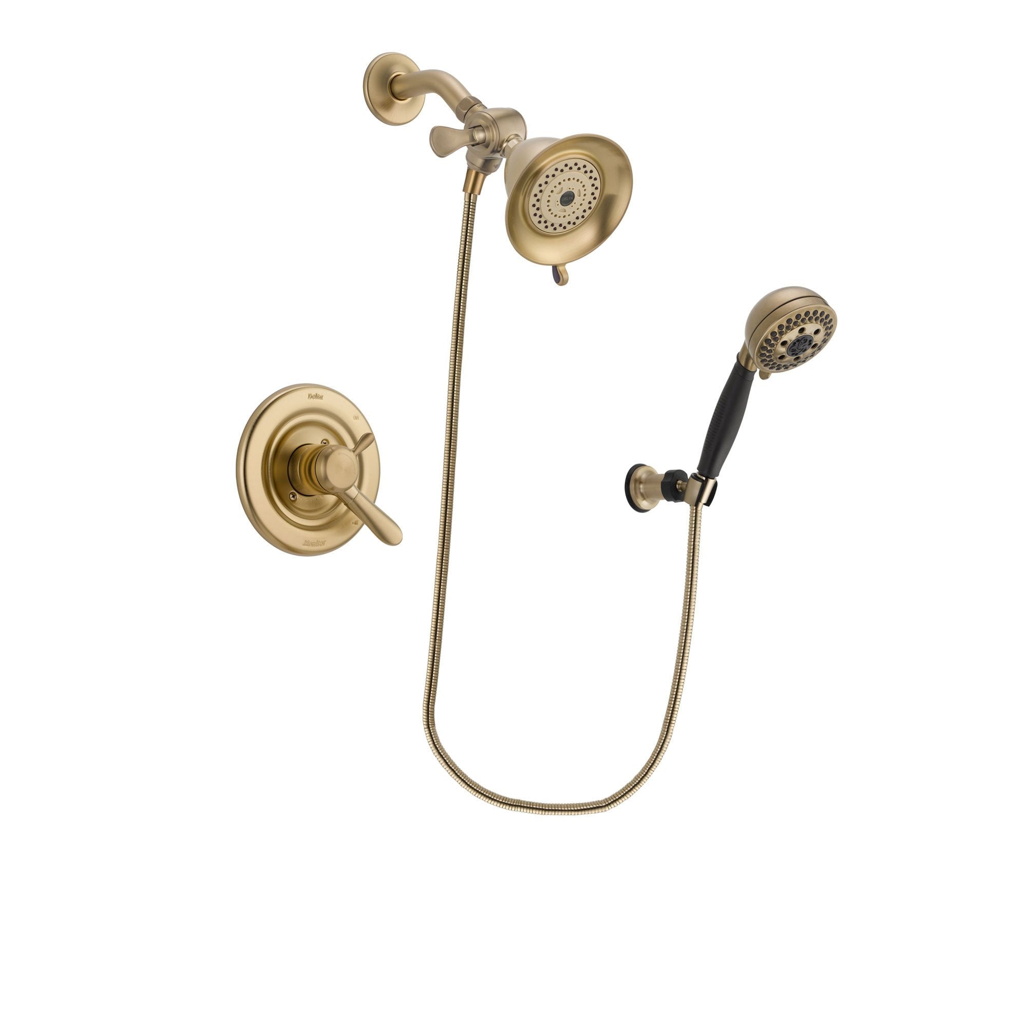 Delta Lahara Champagne Bronze Finish Dual Control Shower Faucet System Package with Water-Efficient Shower Head and 5-Spray Wall Mount Hand Shower Includes Rough-in Valve DSP3750V