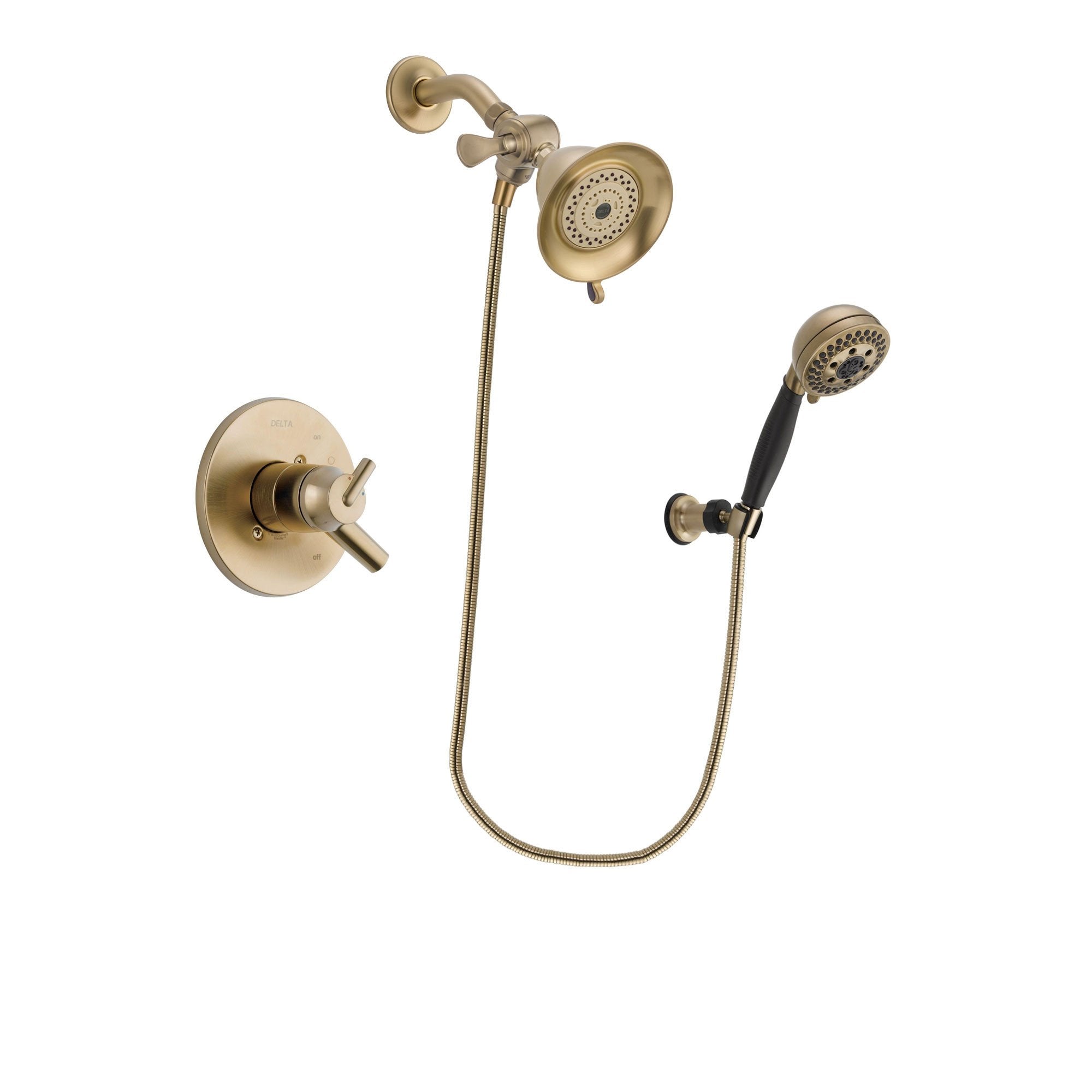 Delta Trinsic Champagne Bronze Finish Dual Control Shower Faucet System Package with Water-Efficient Shower Head and 5-Spray Wall Mount Hand Shower Includes Rough-in Valve DSP3752V