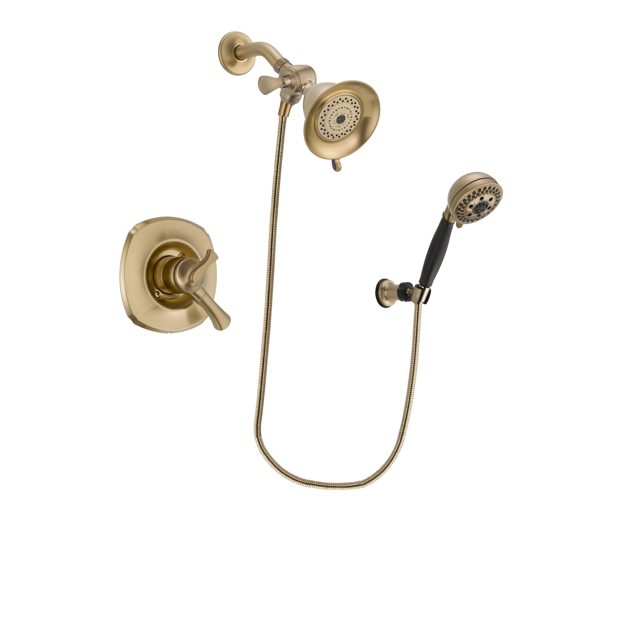 Delta Addison Champagne Bronze Finish Dual Control Shower Faucet System Package with Water-Efficient Shower Head and 5-Spray Wall Mount Hand Shower Includes Rough-in Valve DSP3754V
