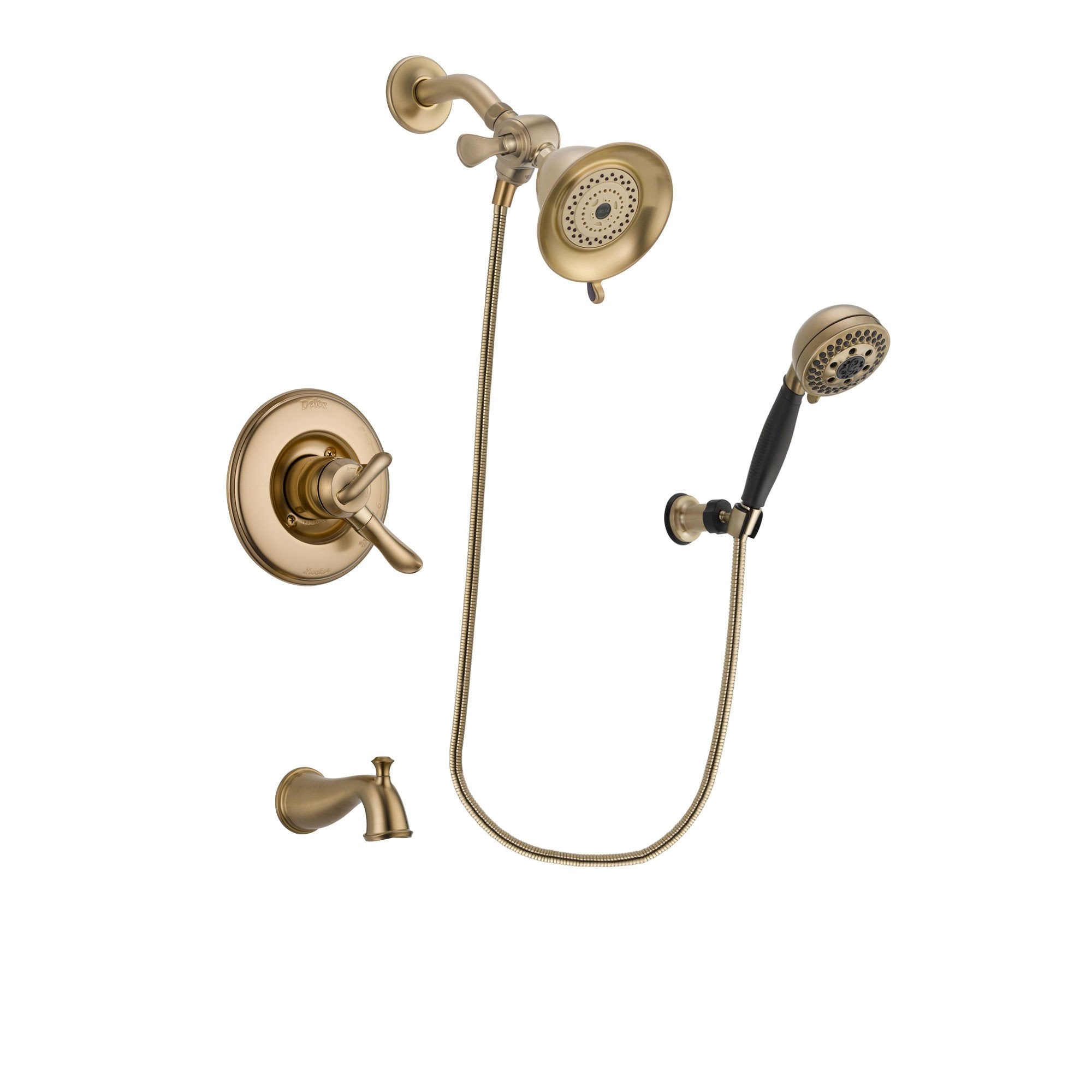 Delta Linden Champagne Bronze Finish Dual Control Tub and Shower Faucet System Package with Water-Efficient Shower Head and 5-Spray Wall Mount Hand Shower Includes Rough-in Valve and Tub Spout DSP3755V
