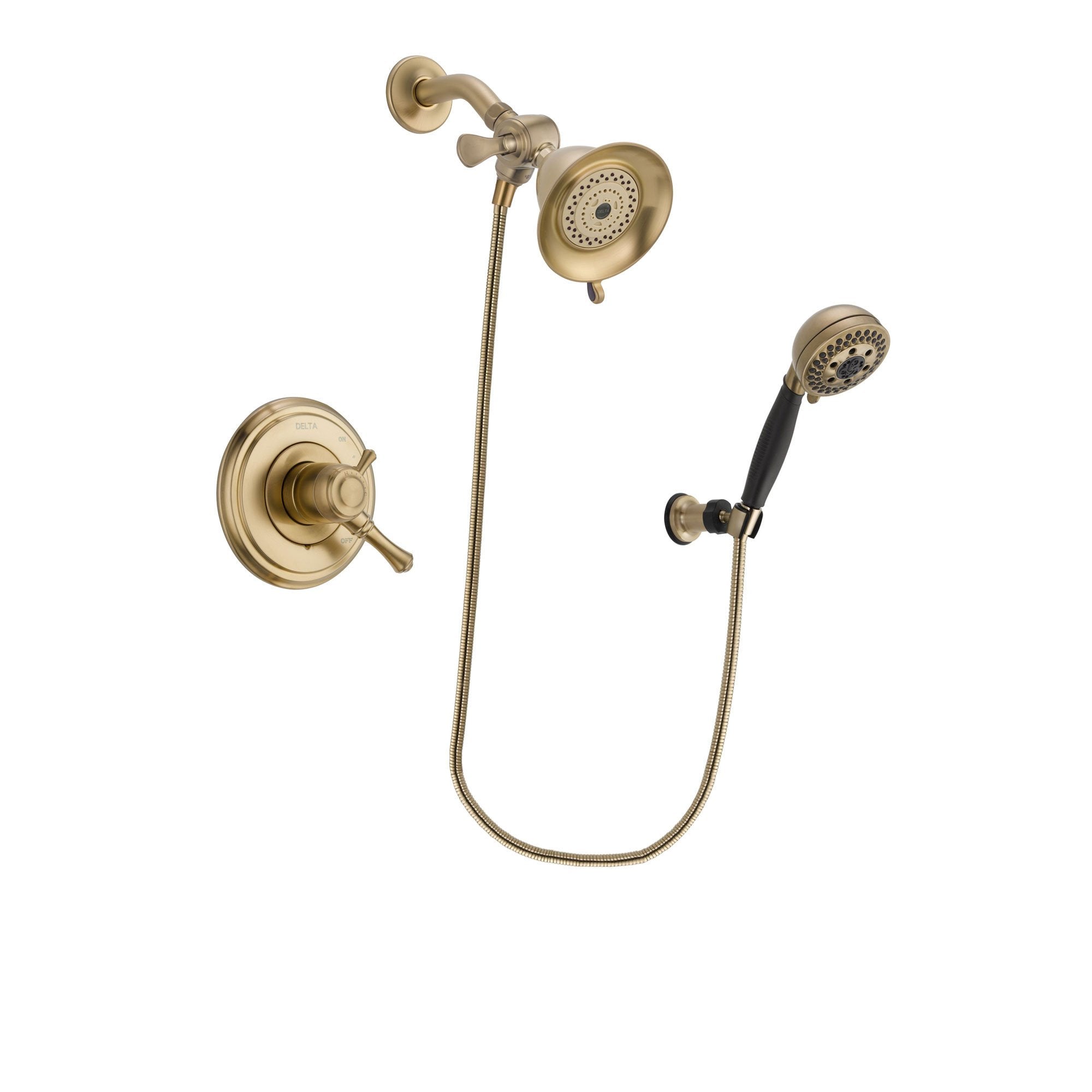 Delta Cassidy Champagne Bronze Finish Dual Control Shower Faucet System Package with Water-Efficient Shower Head and 5-Spray Wall Mount Hand Shower Includes Rough-in Valve DSP3758V
