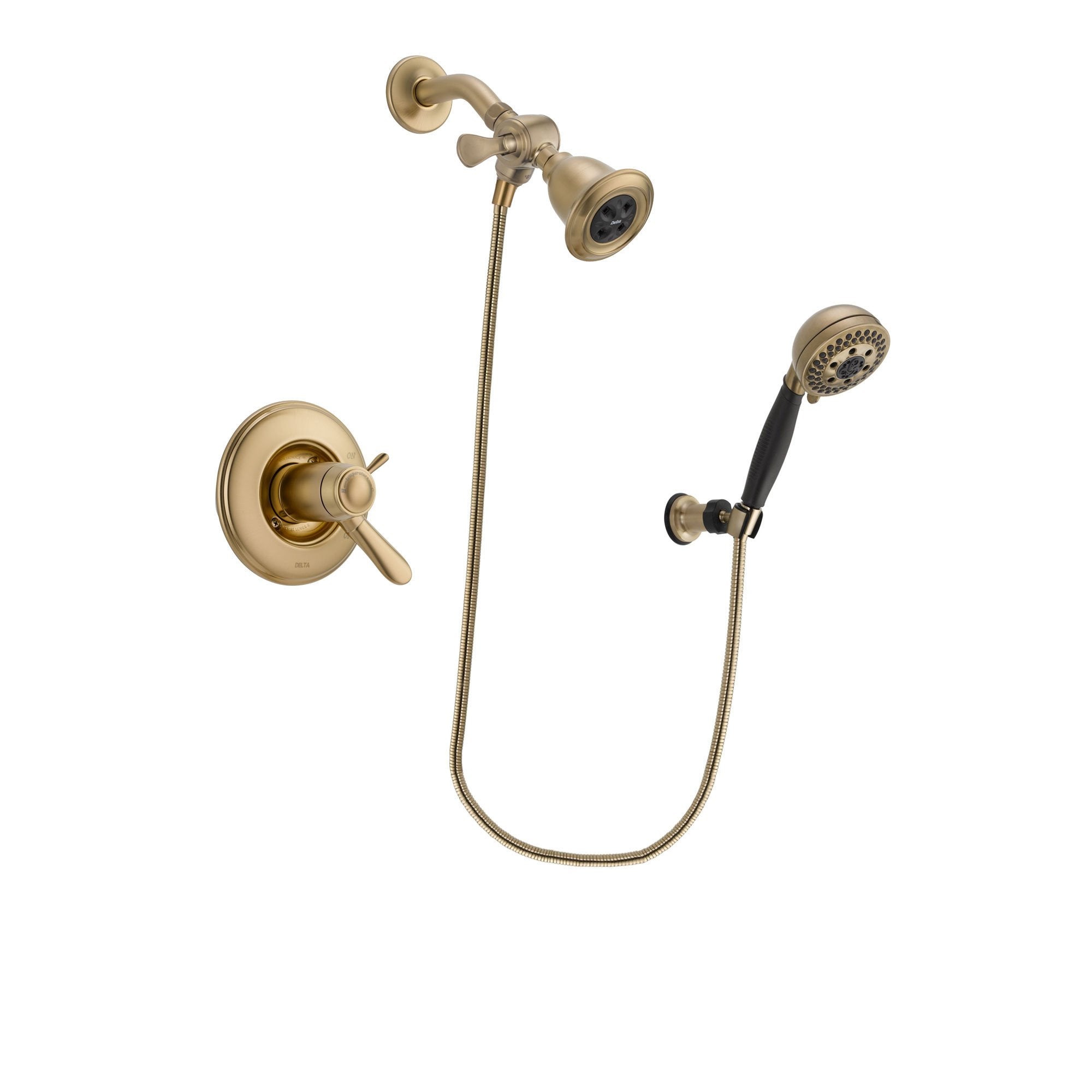 Delta Lahara Champagne Bronze Finish Thermostatic Shower Faucet System Package with Water Efficient Showerhead and 5-Spray Wall Mount Hand Shower Includes Rough-in Valve DSP3760V
