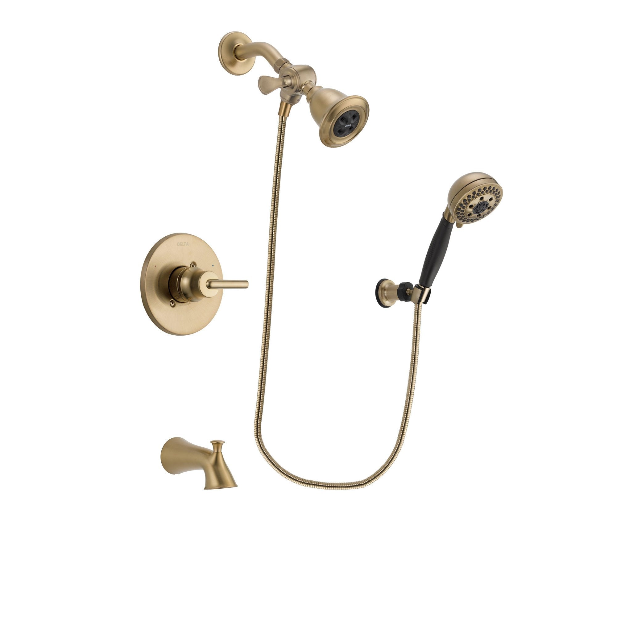 Delta Trinsic Champagne Bronze Finish Tub and Shower Faucet System Package with Water Efficient Showerhead and 5-Spray Wall Mount Hand Shower Includes Rough-in Valve and Tub Spout DSP3769V