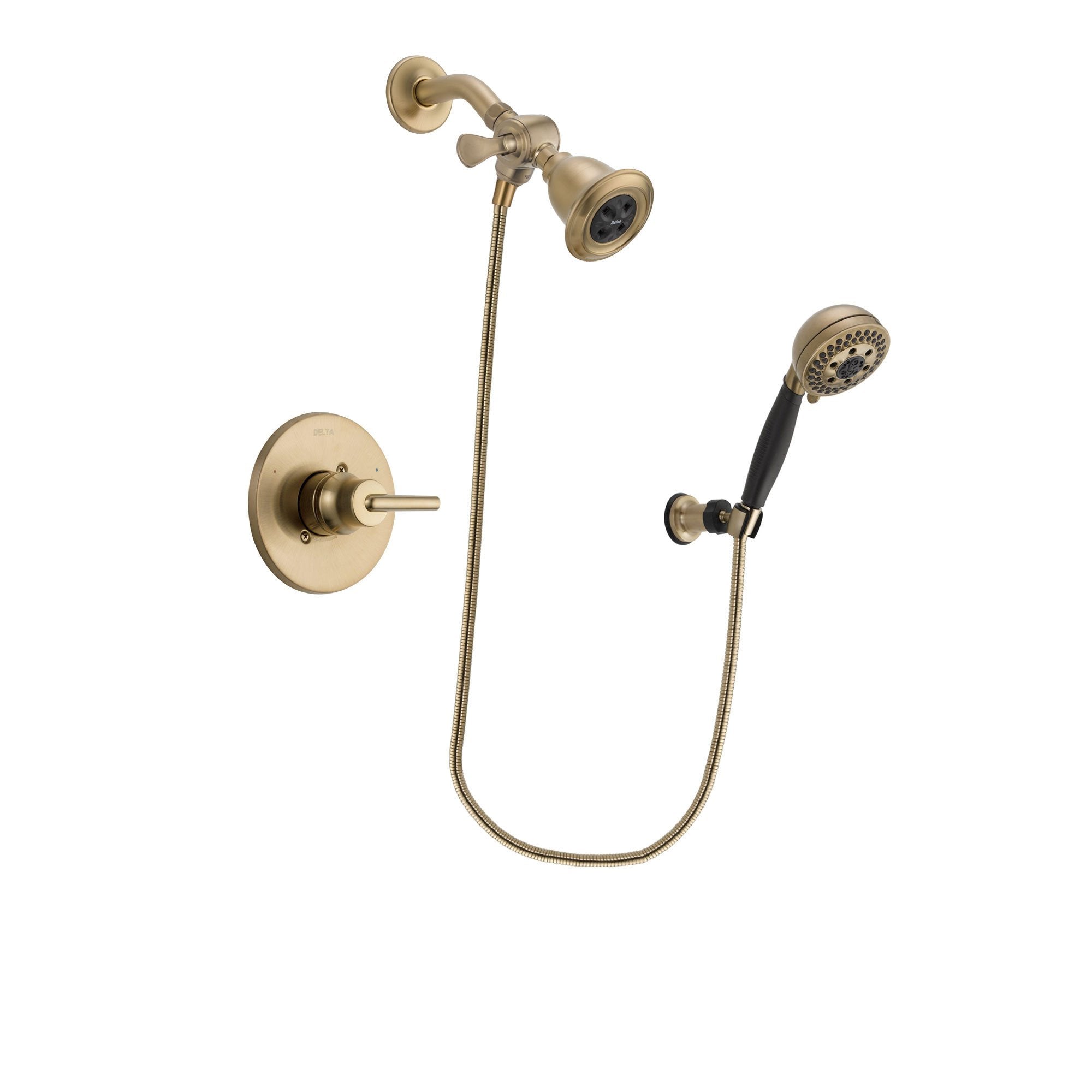 Delta Trinsic Champagne Bronze Finish Shower Faucet System Package with Water Efficient Showerhead and 5-Spray Wall Mount Hand Shower Includes Rough-in Valve DSP3770V