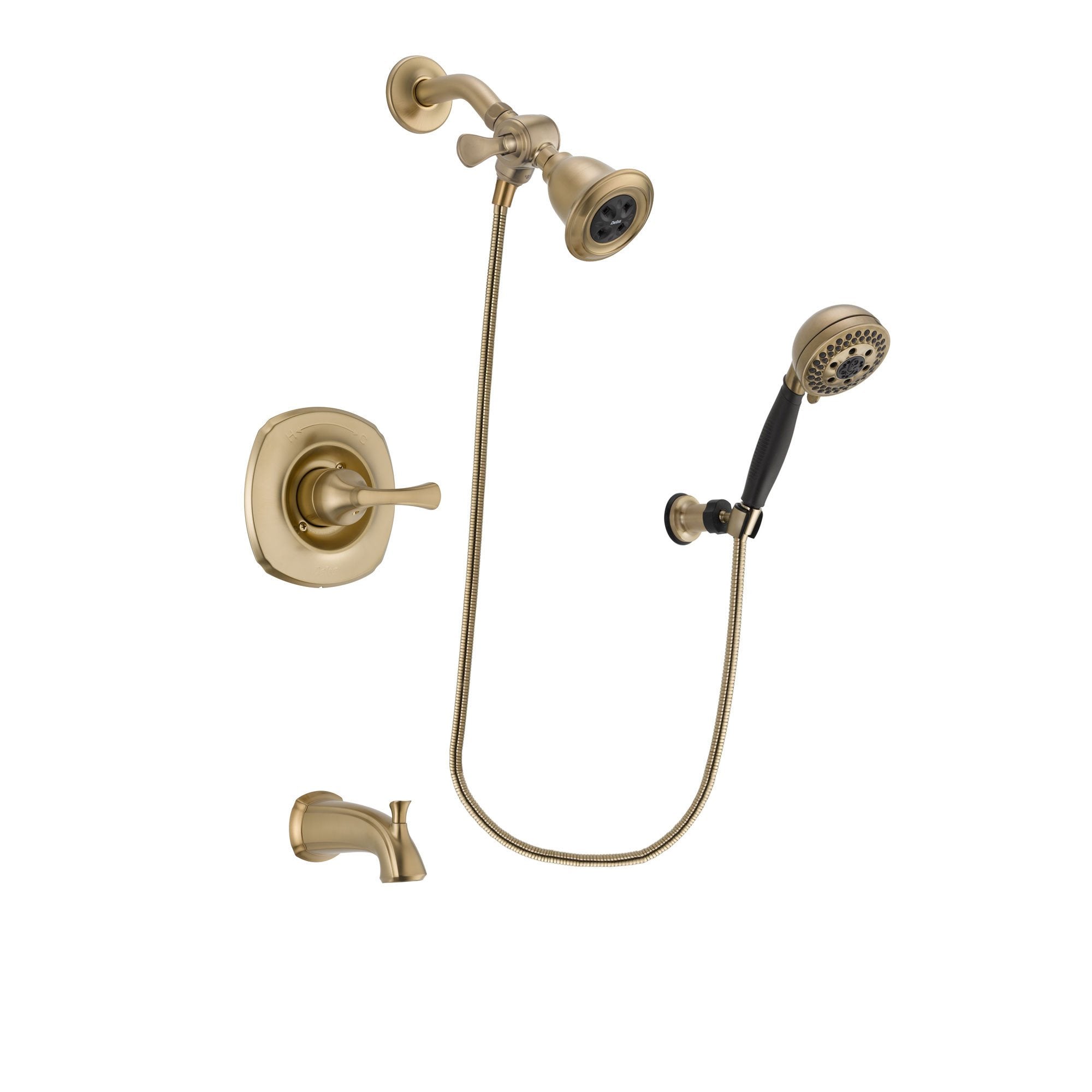 Delta Addison Champagne Bronze Finish Tub and Shower Faucet System Package with Water Efficient Showerhead and 5-Spray Wall Mount Hand Shower Includes Rough-in Valve and Tub Spout DSP3771V