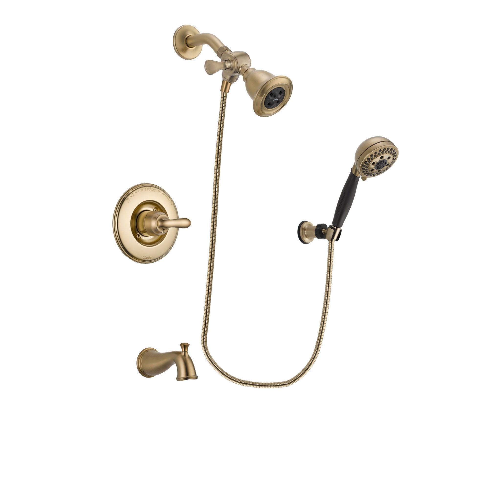 Delta Linden Champagne Bronze Finish Tub and Shower Faucet System Package with Water Efficient Showerhead and 5-Spray Wall Mount Hand Shower Includes Rough-in Valve and Tub Spout DSP3773V