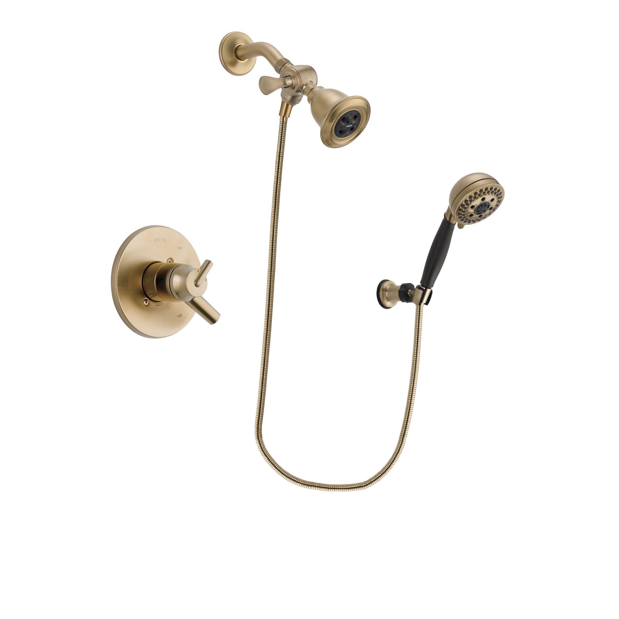 Delta Trinsic Champagne Bronze Finish Dual Control Shower Faucet System Package with Water Efficient Showerhead and 5-Spray Wall Mount Hand Shower Includes Rough-in Valve DSP3778V