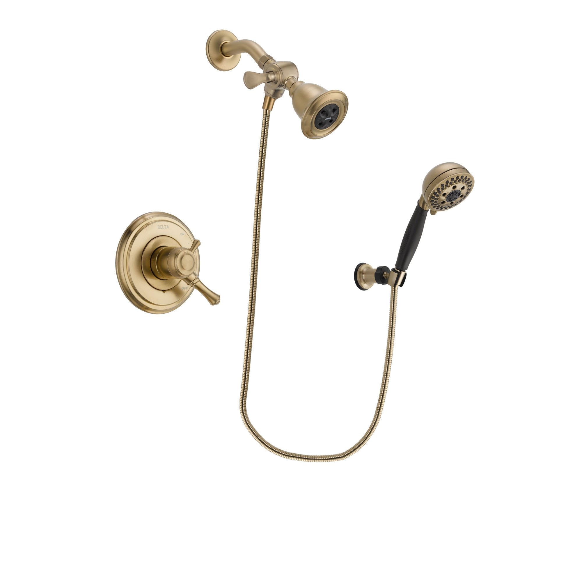 Delta Cassidy Champagne Bronze Finish Dual Control Shower Faucet System Package with Water Efficient Showerhead and 5-Spray Wall Mount Hand Shower Includes Rough-in Valve DSP3784V