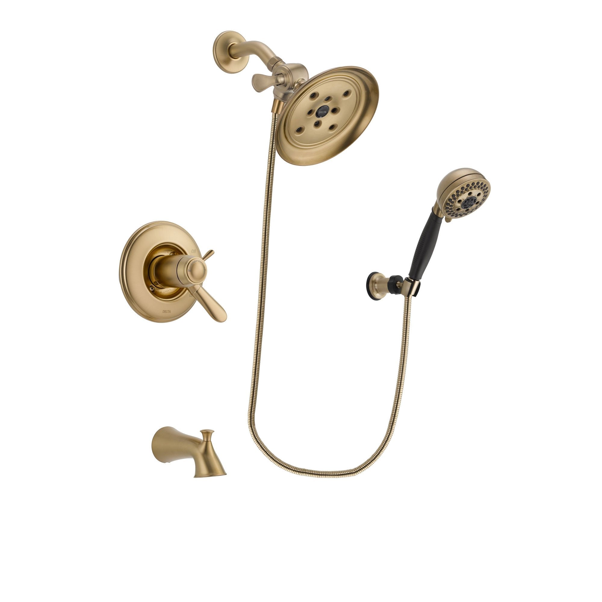 Delta Lahara Champagne Bronze Finish Thermostatic Tub and Shower Faucet System Package with Large Rain Shower Head and 5-Spray Wall Mount Hand Shower Includes Rough-in Valve and Tub Spout DSP3785V