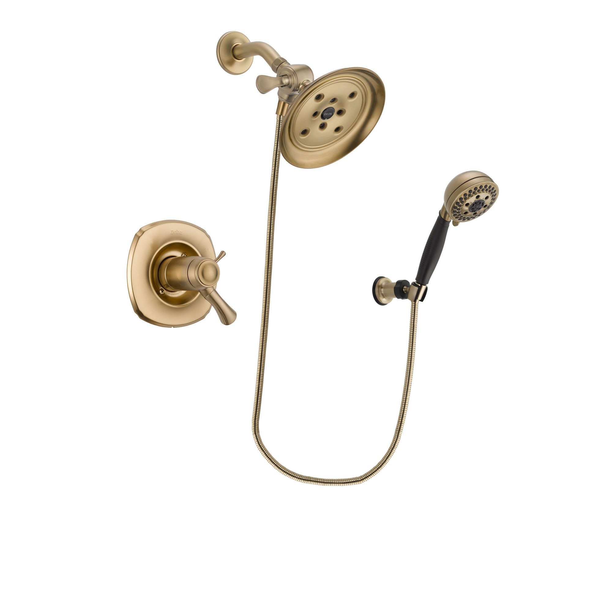 Delta Addison Champagne Bronze Finish Thermostatic Shower Faucet System Package with Large Rain Shower Head and 5-Spray Wall Mount Hand Shower Includes Rough-in Valve DSP3790V