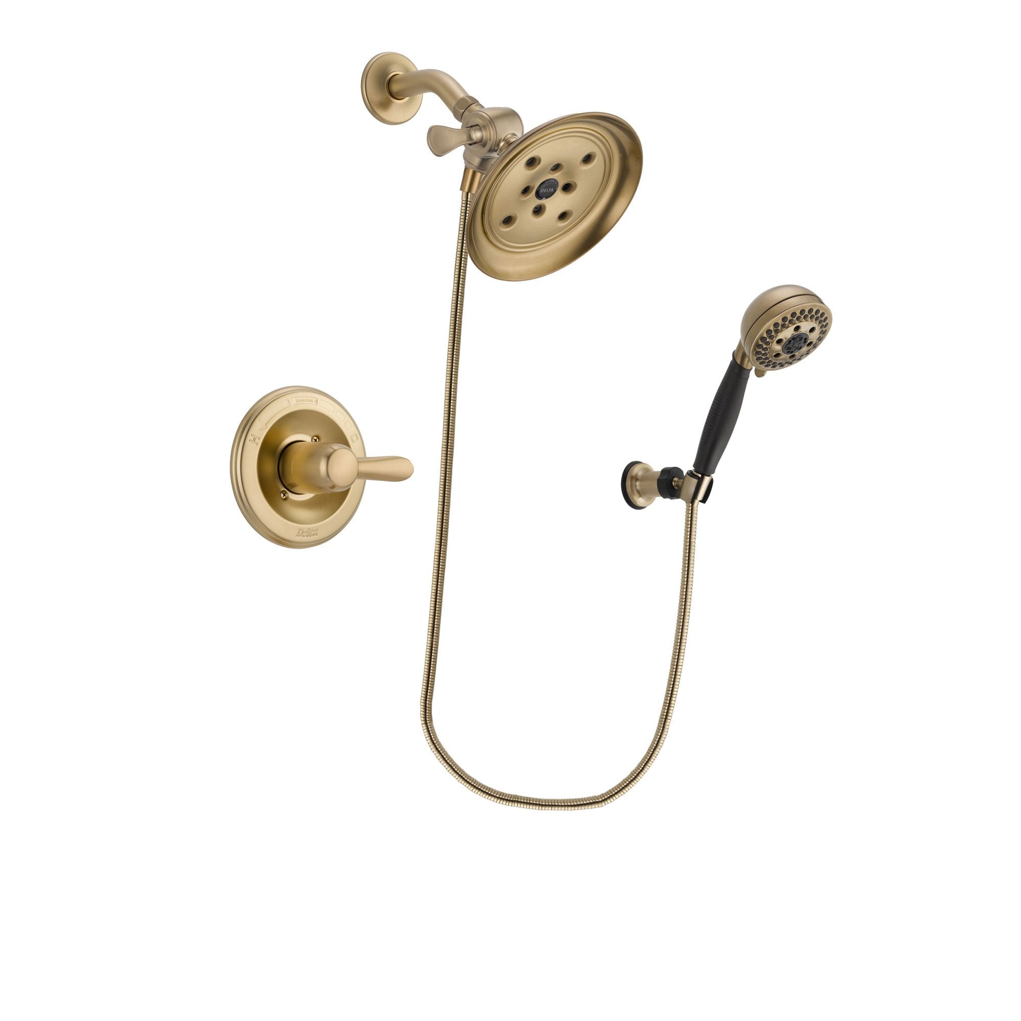 Delta Lahara Champagne Bronze Finish Shower Faucet System Package with Large Rain Shower Head and 5-Spray Wall Mount Hand Shower Includes Rough-in Valve DSP3794V