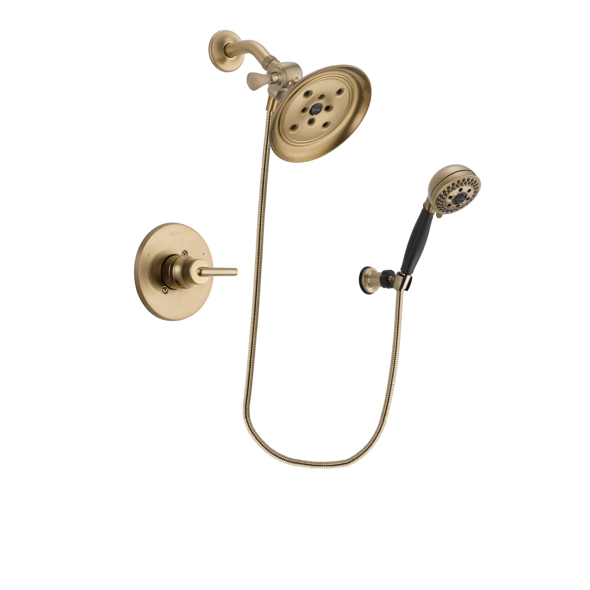 Delta Trinsic Champagne Bronze Finish Shower Faucet System Package with Large Rain Shower Head and 5-Spray Wall Mount Hand Shower Includes Rough-in Valve DSP3796V